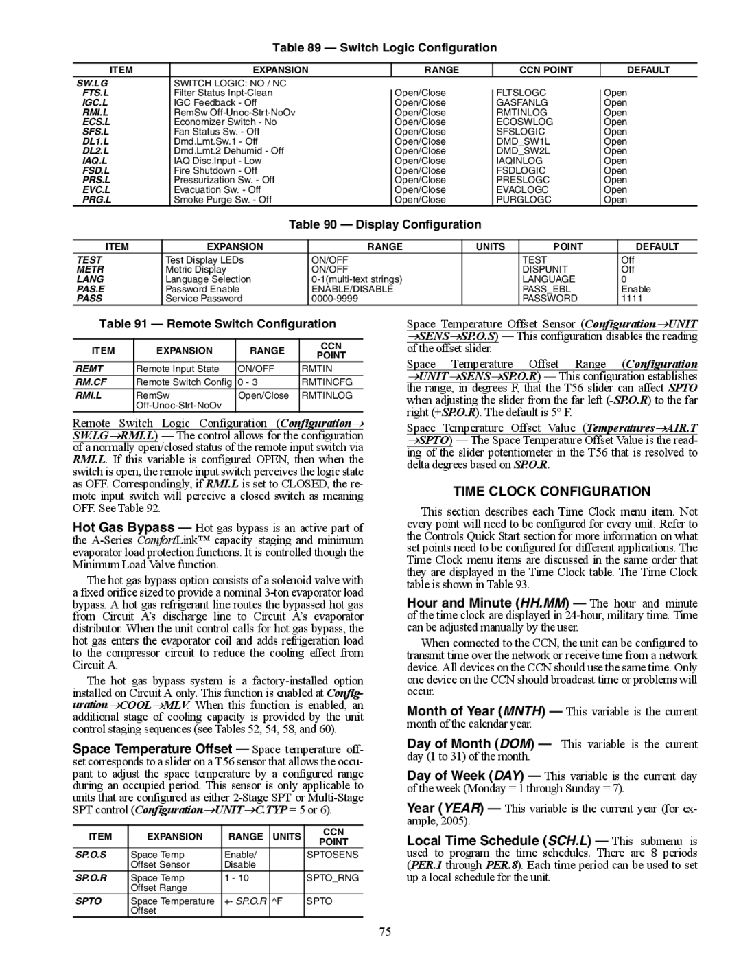 Carrier 48/50AJ Time Clock Configuration, Switch Logic Configuration, Display Configuration, Remote Switch Configuration 