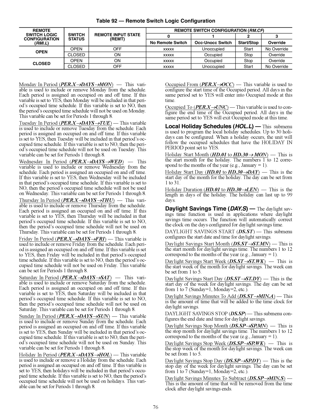 Carrier 48/50AJ specifications Remote Switch Logic Configuration, Open, Closed 