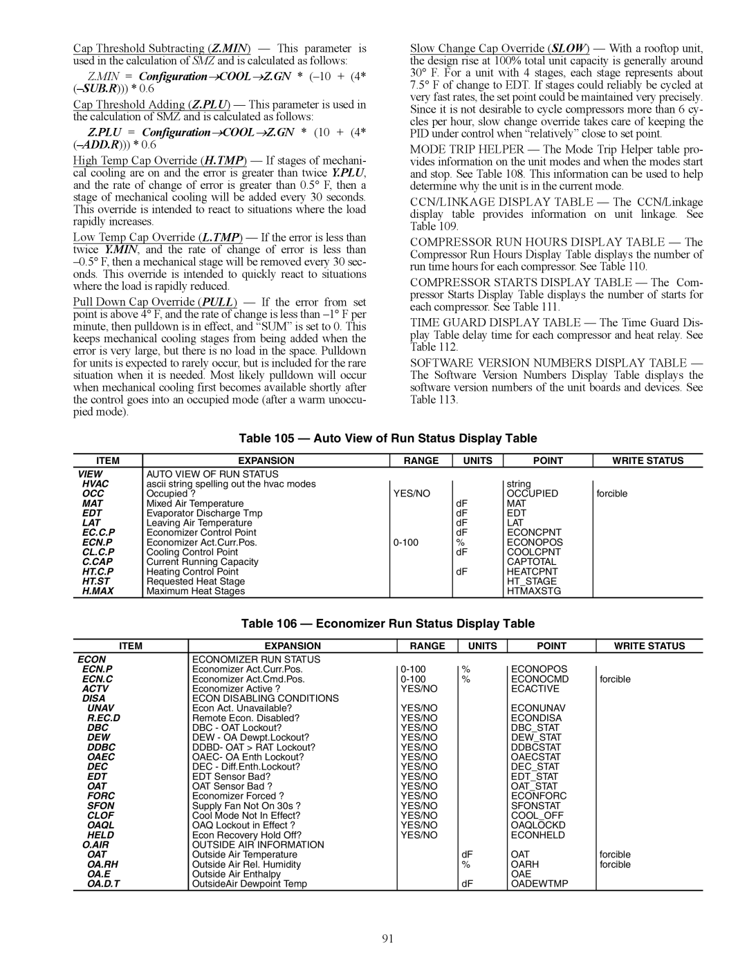 Carrier 48/50AJ specifications Auto View of Run Status Display Table, Economizer Run Status Display Table 