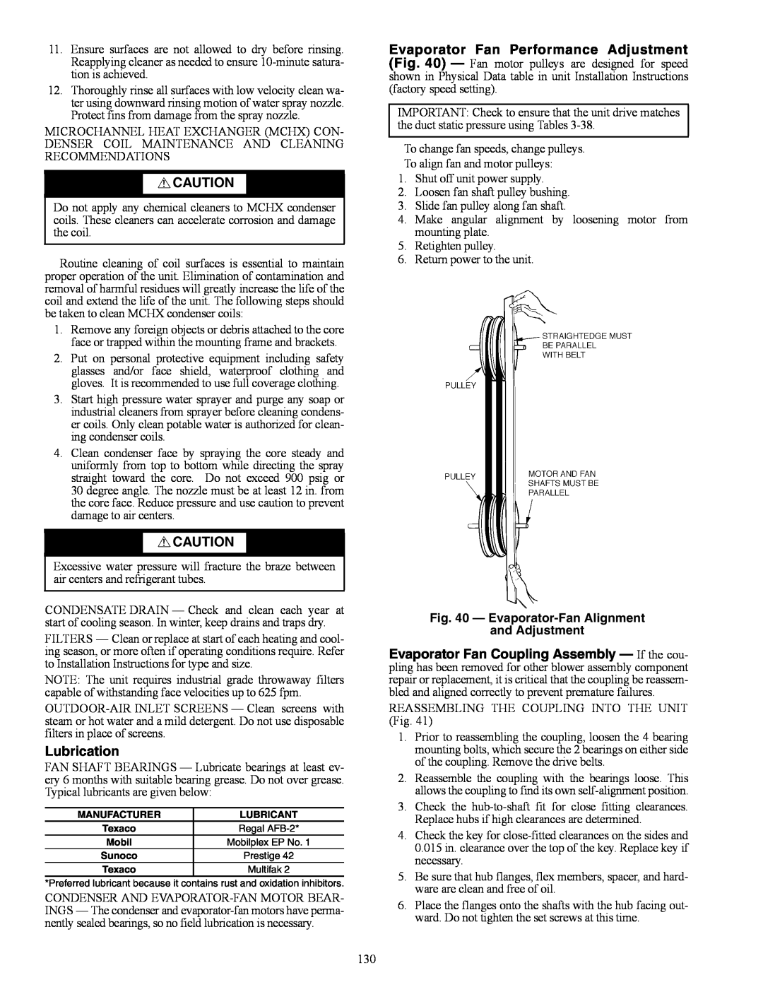 Carrier 48/50AJ specifications Lubrication, Evaporator-FanAlignment and Adjustment 