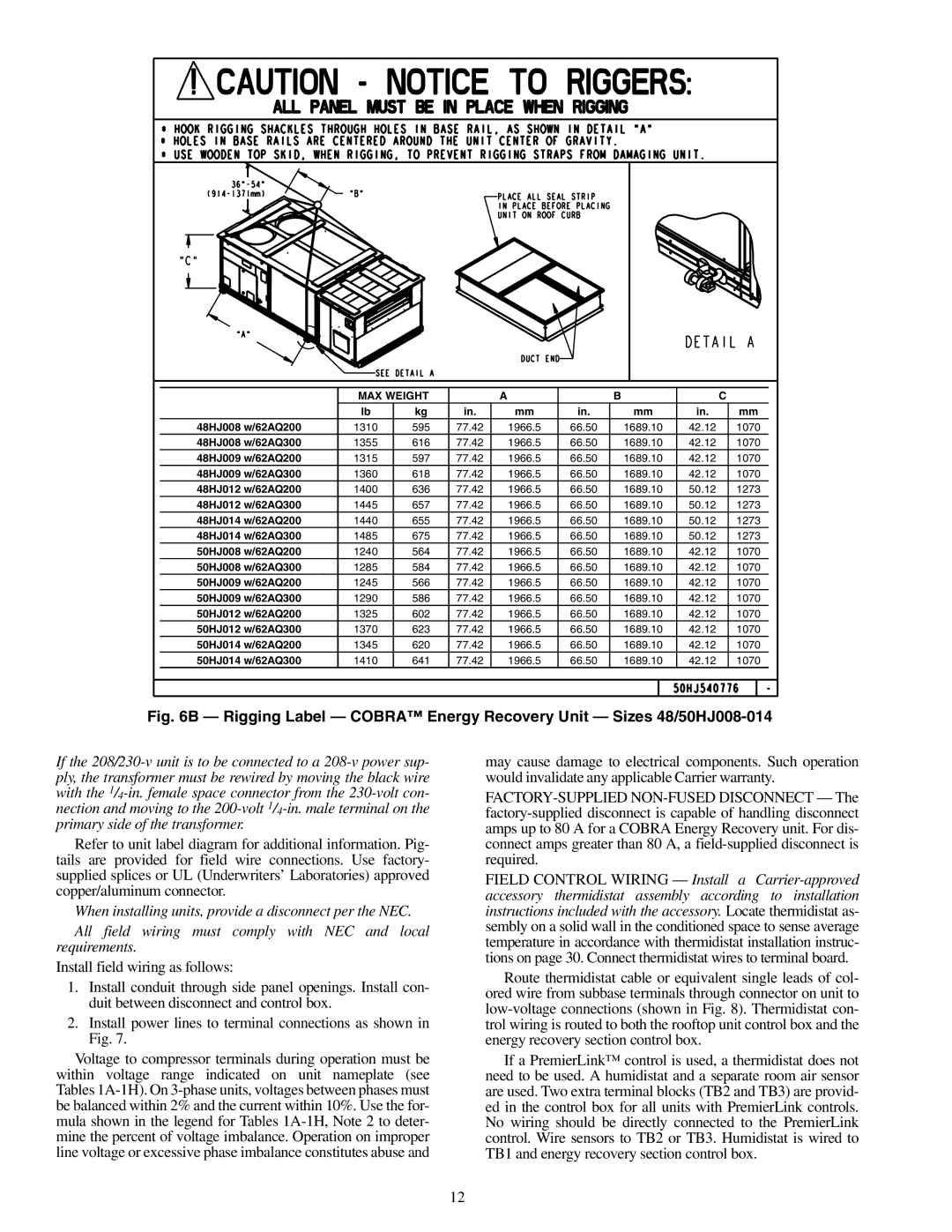 Carrier 48/50HJ004-014 specifications 48HJ008 w/62AQ200 