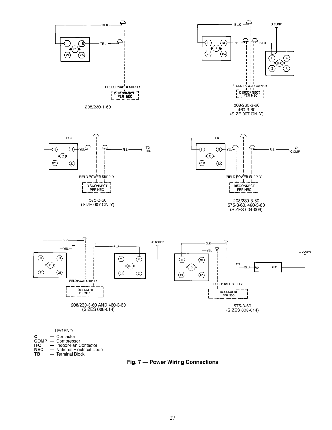 Carrier 48/50HJ004-014 specifications Power Wiring Connections 