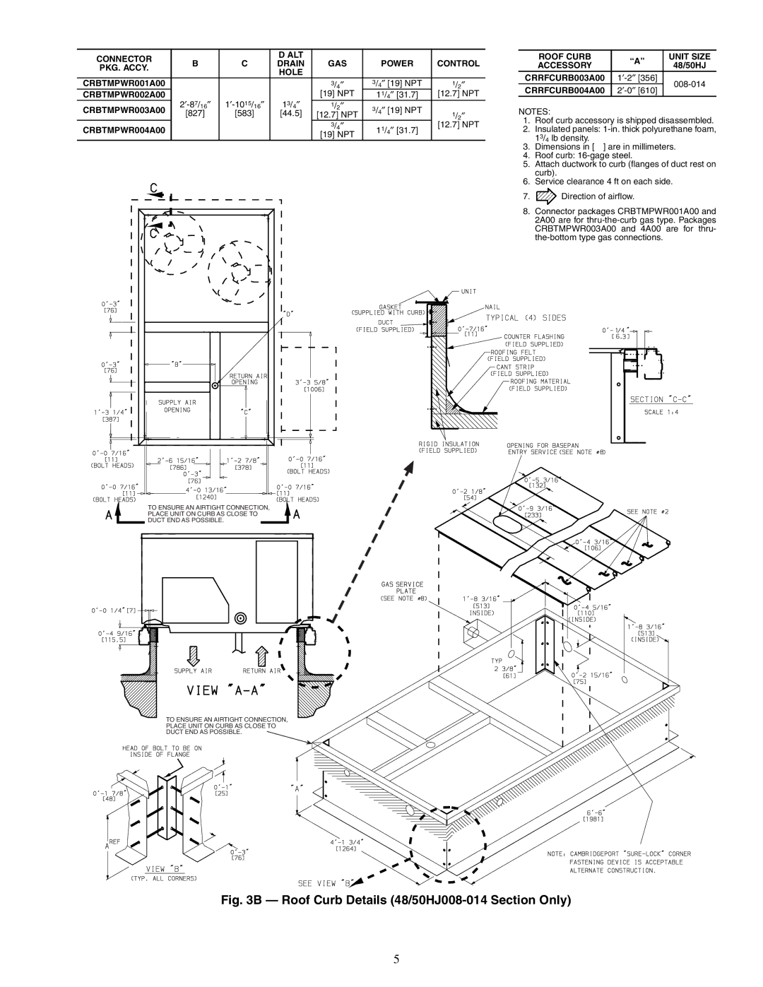 Carrier 48/50HJ004-014 CRBTMPWR002A00, CRBTMPWR003A00, CRBTMPWR004A00, Roof Curb Unit Size Accessory, CRRFCURB003A00 