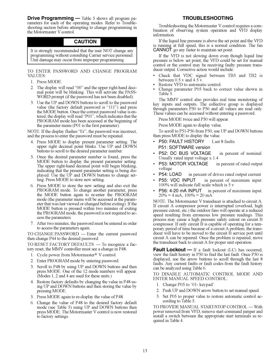 Carrier 48/50P2, 48/50P4, 48/50P3, 48/50P5030-100 Troubleshooting, To Enter Password and Change Program Values 