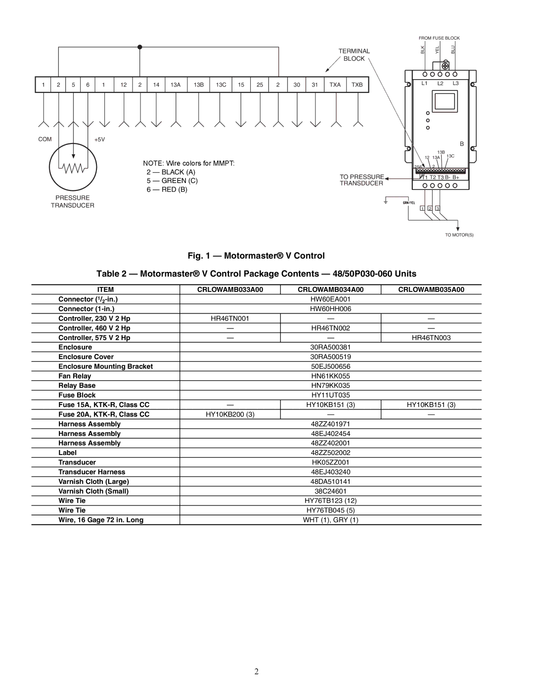 Carrier 48/50P3, 48/50P4, 48/50P2, 48/50P5030-100 Green C, CRLOWAMB033A00 CRLOWAMB034A00 CRLOWAMB035A00 