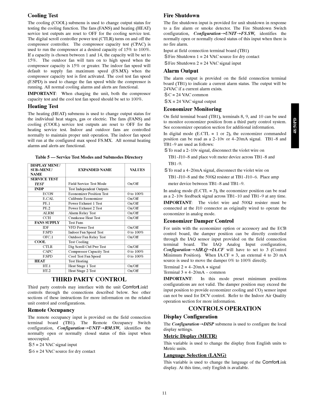 Carrier 48/50PD05 manual Third Party Control, Controls Operation 