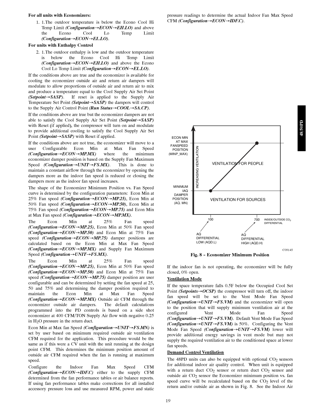 Carrier 48/50PD05 manual For all units with Economizers, For units with Enthalpy Control, Ventilation Mode 