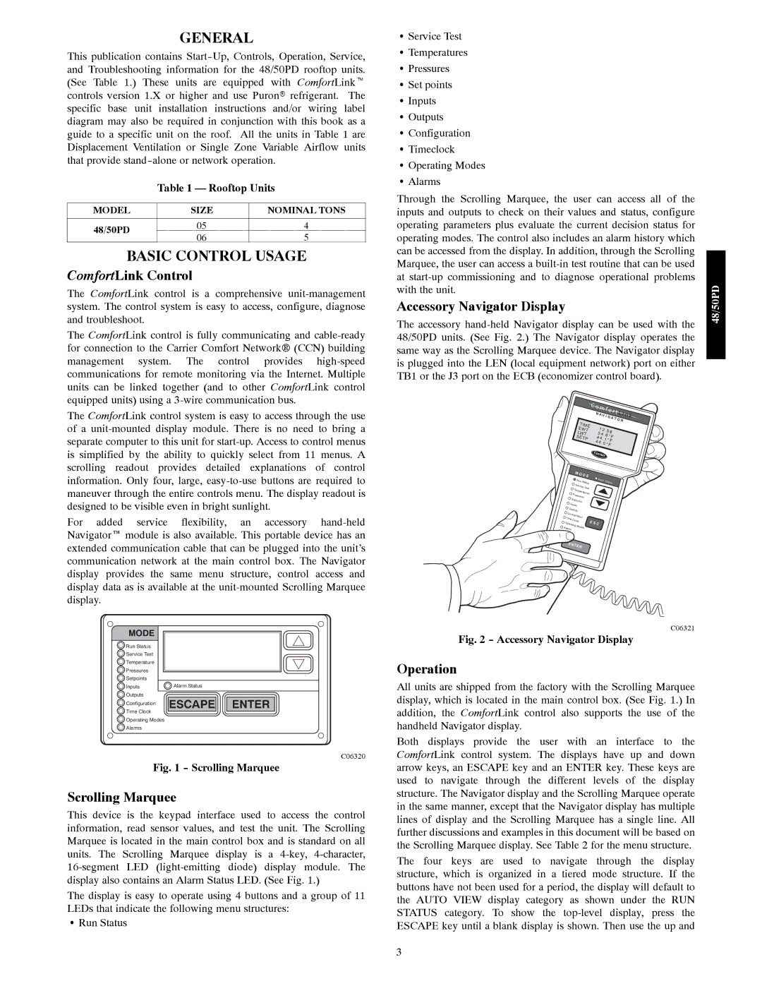 Carrier 48/50PD05 manual General, Basic Control Usage 