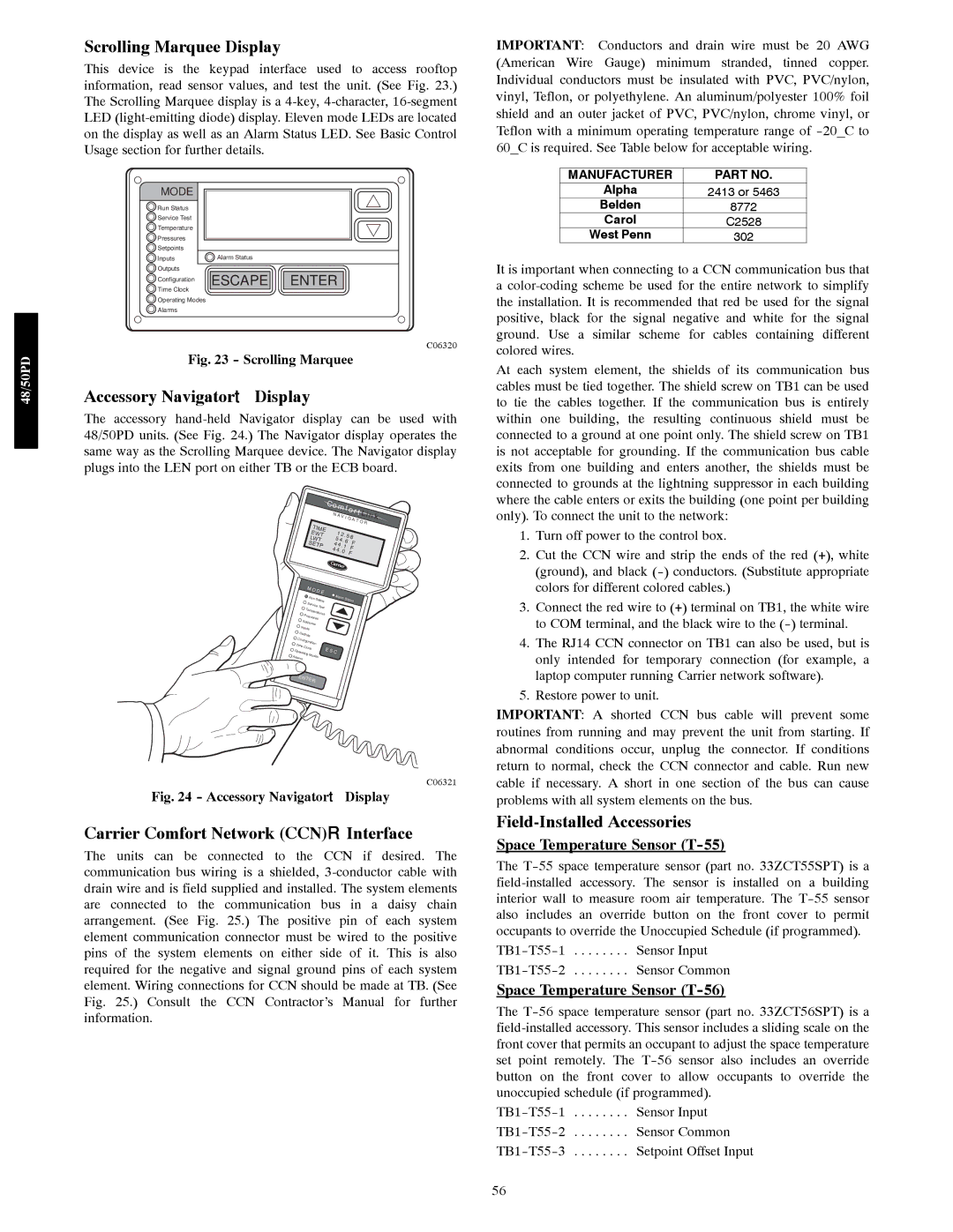 Carrier 48/50PD05 manual Scrolling Marquee Display, Accessory Navigatort Display, Carrier Comfort Network Ccnr Interface 