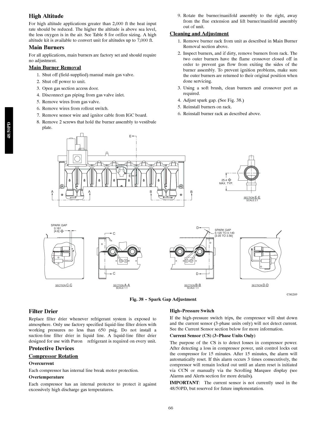 Carrier 48/50PD05 manual High Altitude, Main Burners, Filter Drier, Protective Devices 