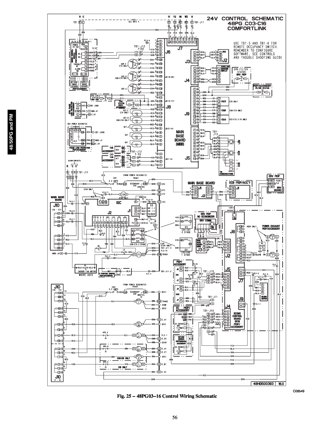 Carrier 48/50PG C03-14, 48/50PM C16-28 manual 48PG03−16 Control Wiring Schematic, 48/50PG and PM, C08549 