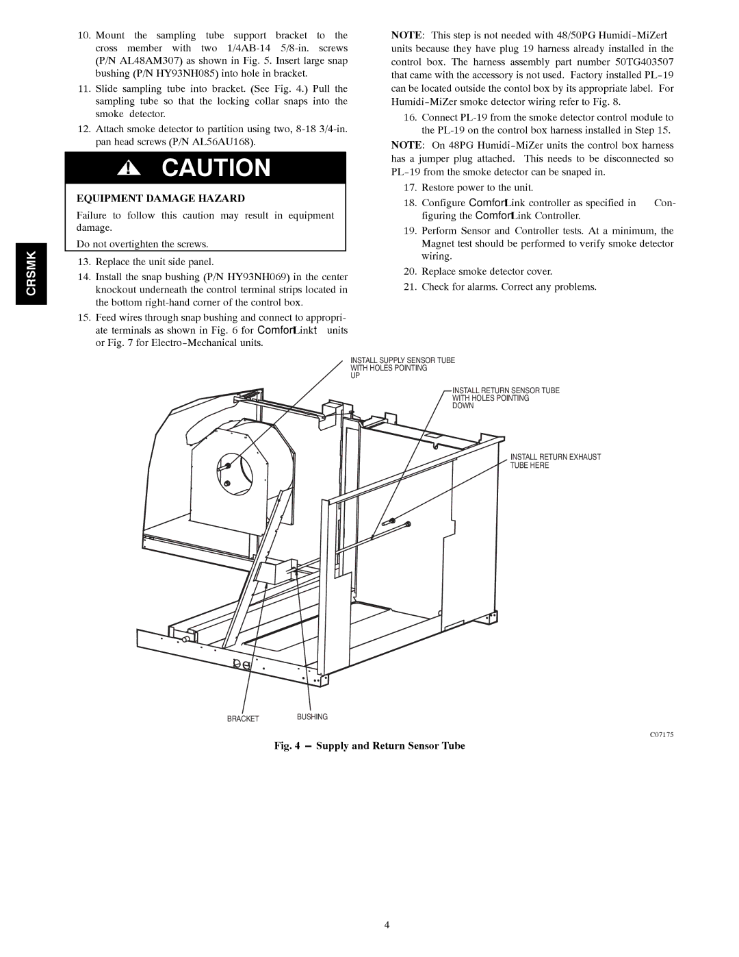 Carrier 48/50PG20-28, 48/50HG014-028 installation instructions Supply and Return Sensor Tube 