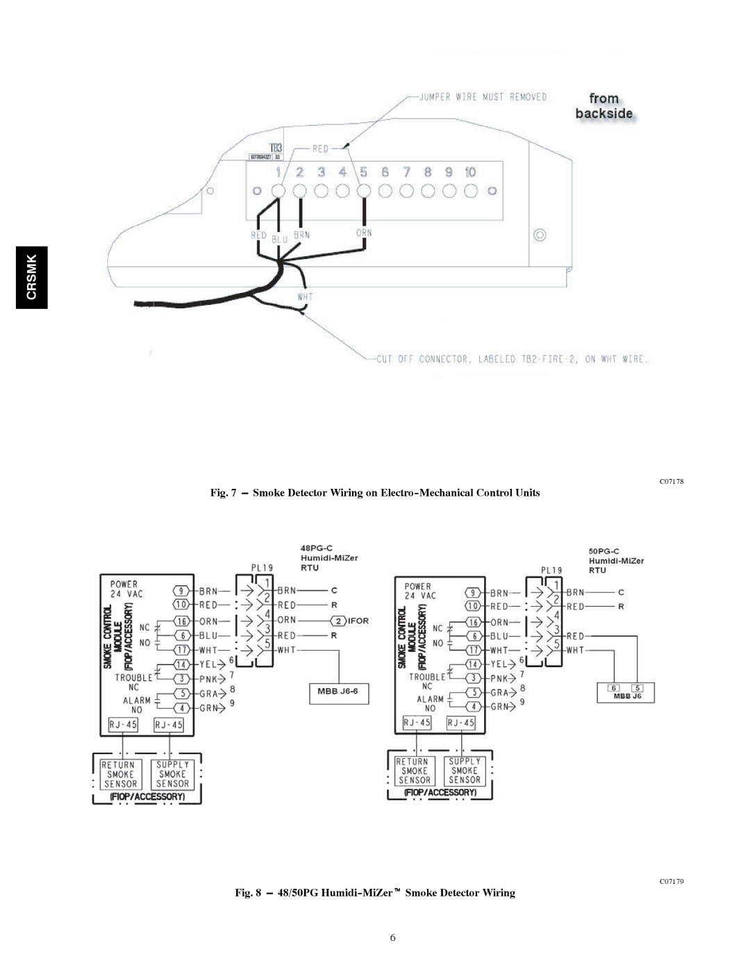 Carrier 48/50PG20-28, 48/50HG014-028 installation instructions Smoke Detector Wiring on Electro-Mechanical Control Units 