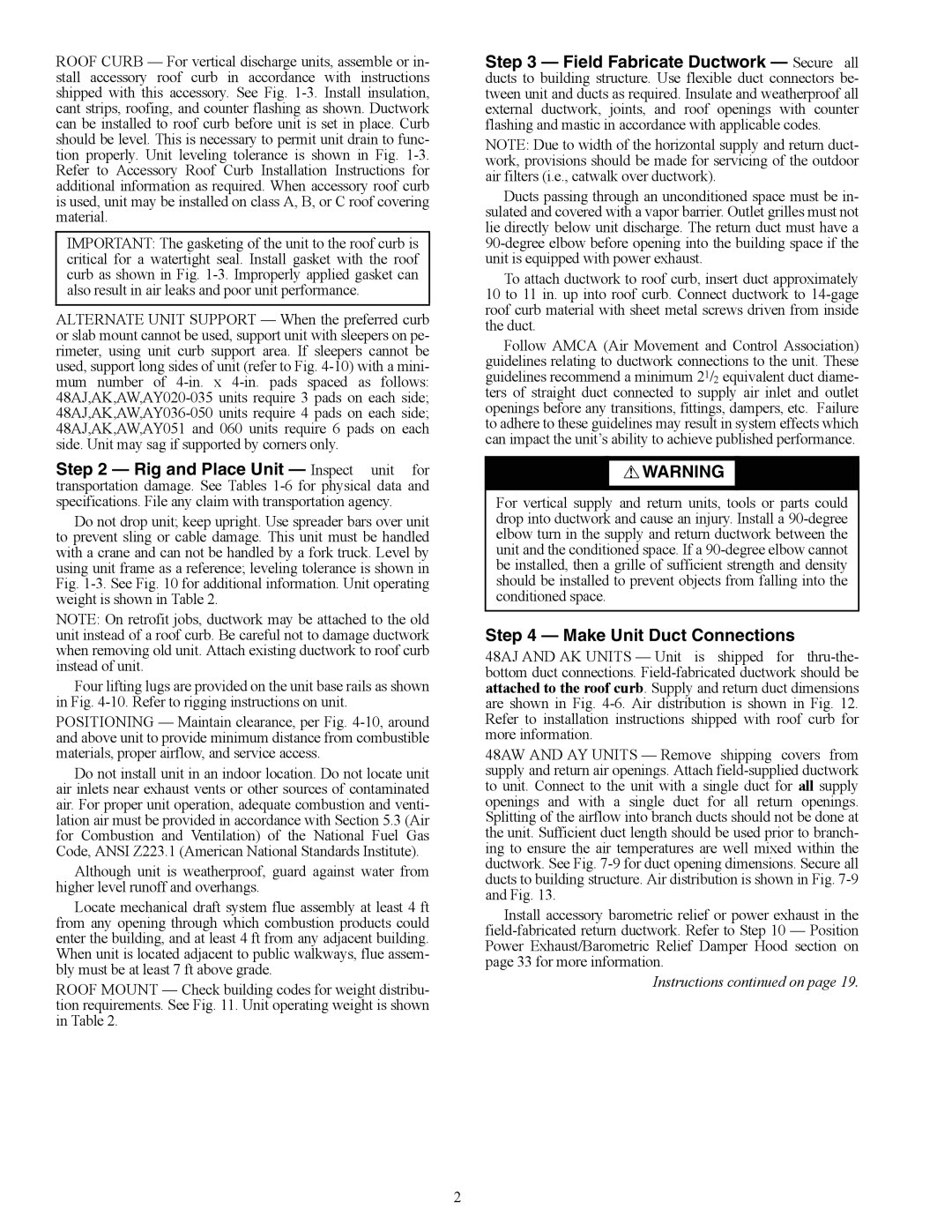 Carrier 48AJ installation instructions Make Unit Duct Connections, Instructions on 