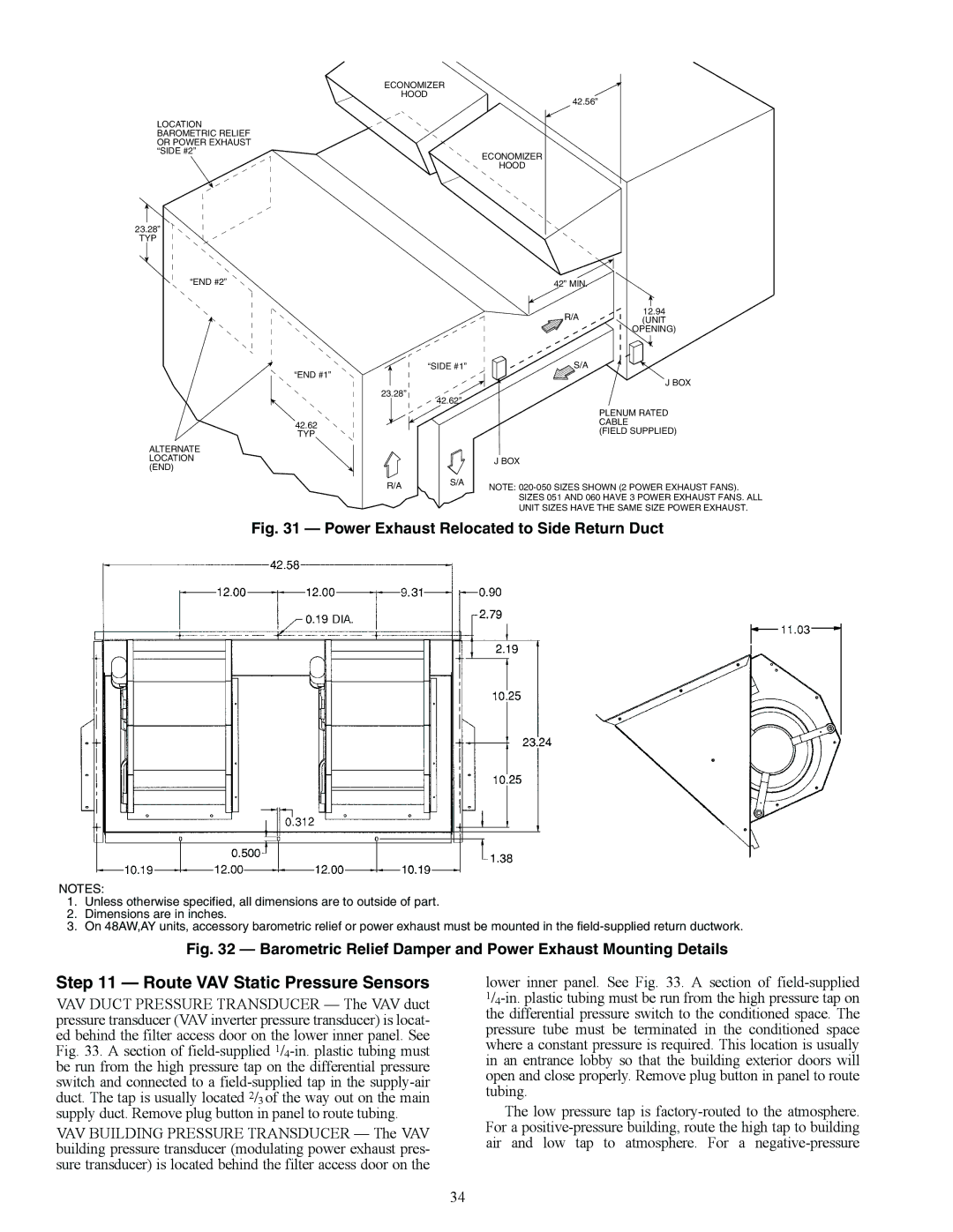 Carrier 48AJ installation instructions Route VAV Static Pressure Sensors, A48-8244, A48-3808 