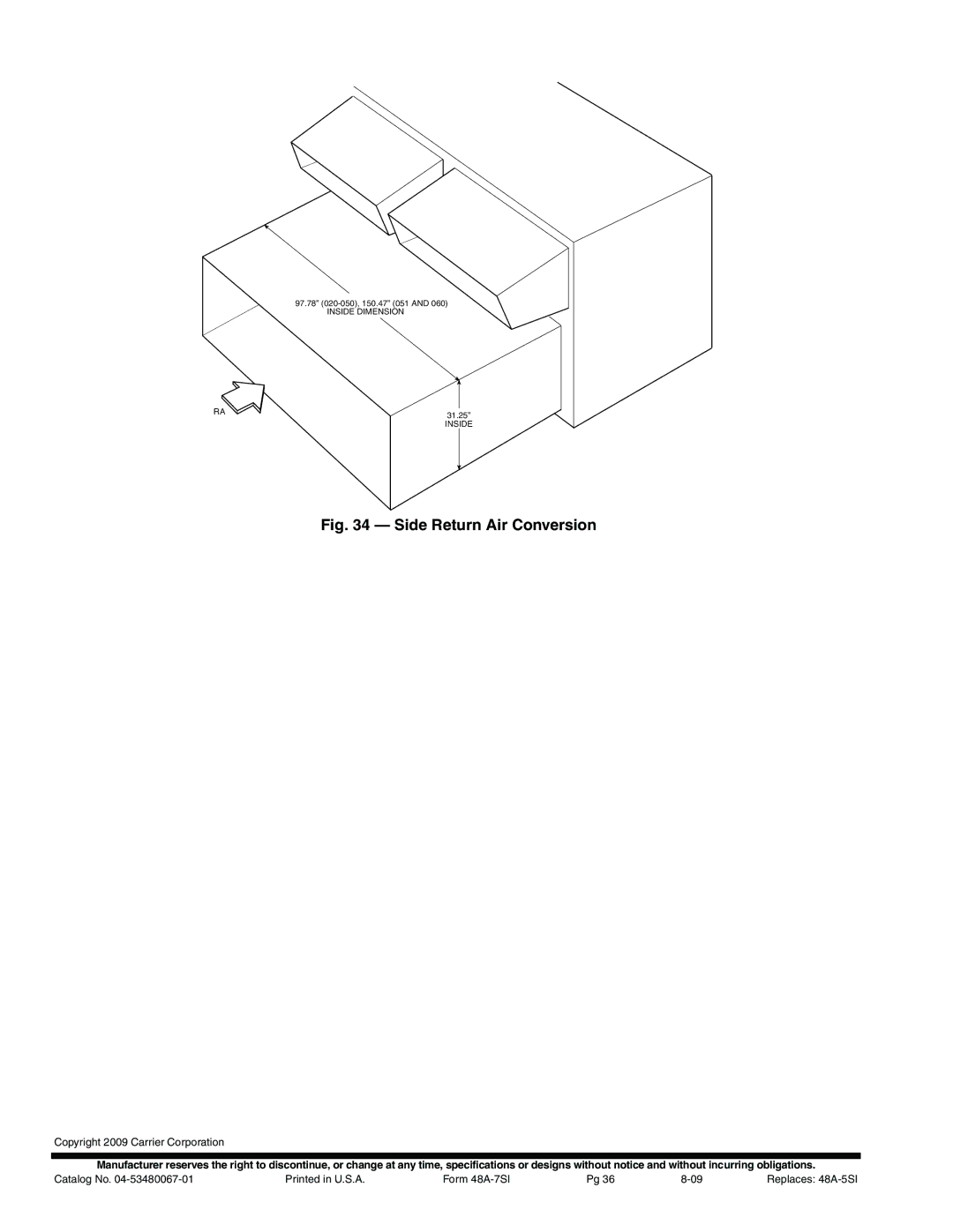 Carrier 48AJ installation instructions Side Return Air Conversion, A48-8245 