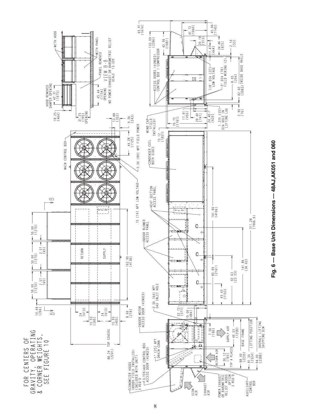 Carrier installation instructions Base Unit Dimensions 48AJ,AK051 