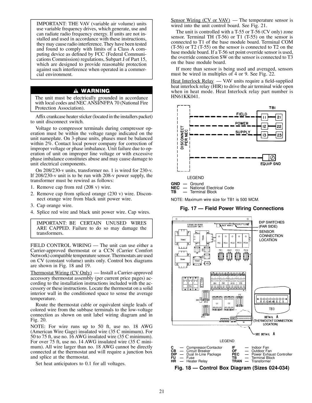 Carrier EW, 48EJ, EK, EY024-048 installation instructions GND Ð Ground, Terminal Block 