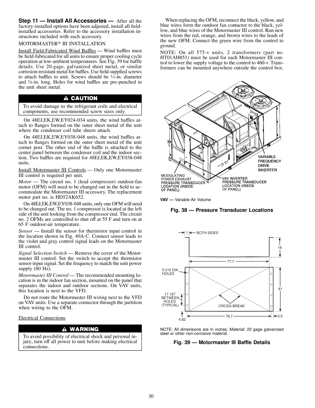 Carrier EK, 48EJ, EW, EY024-048 installation instructions Pressure Transducer Locations 