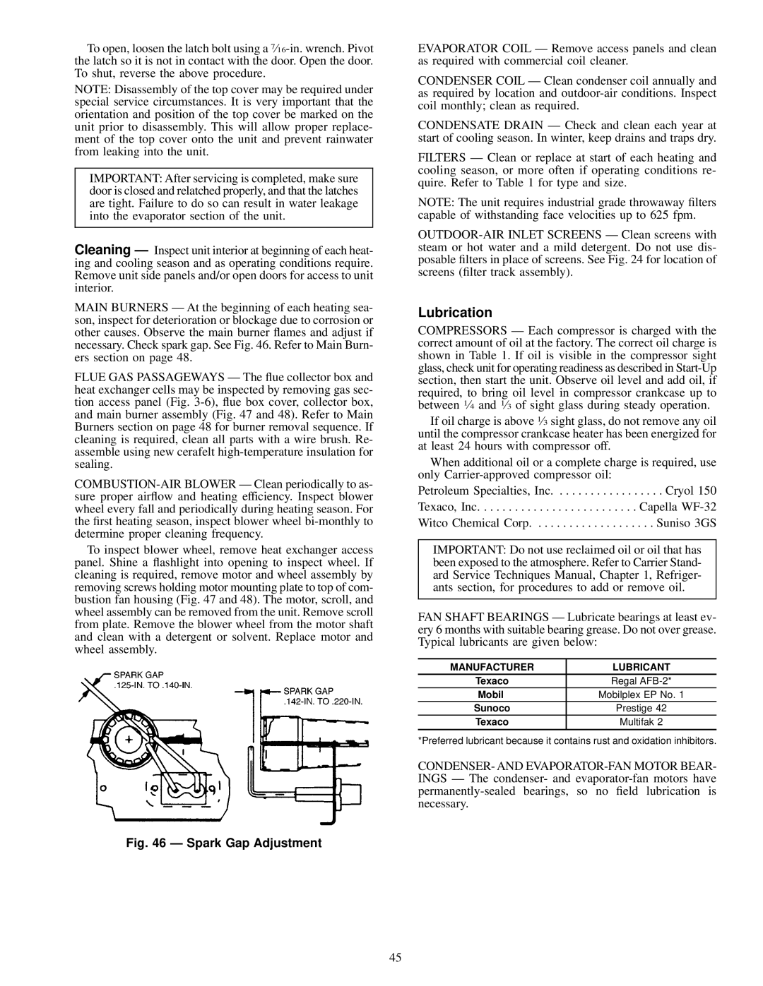 Carrier EW, 48EJ, EK, EY024-048 installation instructions Lubrication, Manufacturer Lubricant 