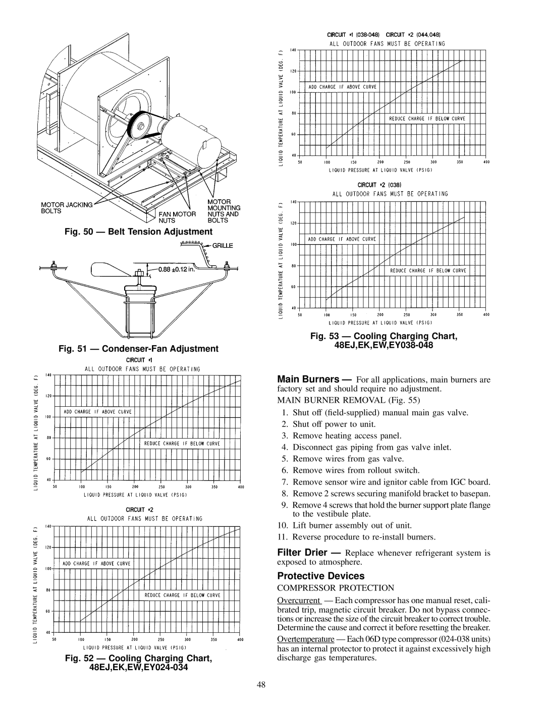 Carrier 48EJ, EW, EK, EY024-048 installation instructions Protective Devices, Belt Tension Adjustment 