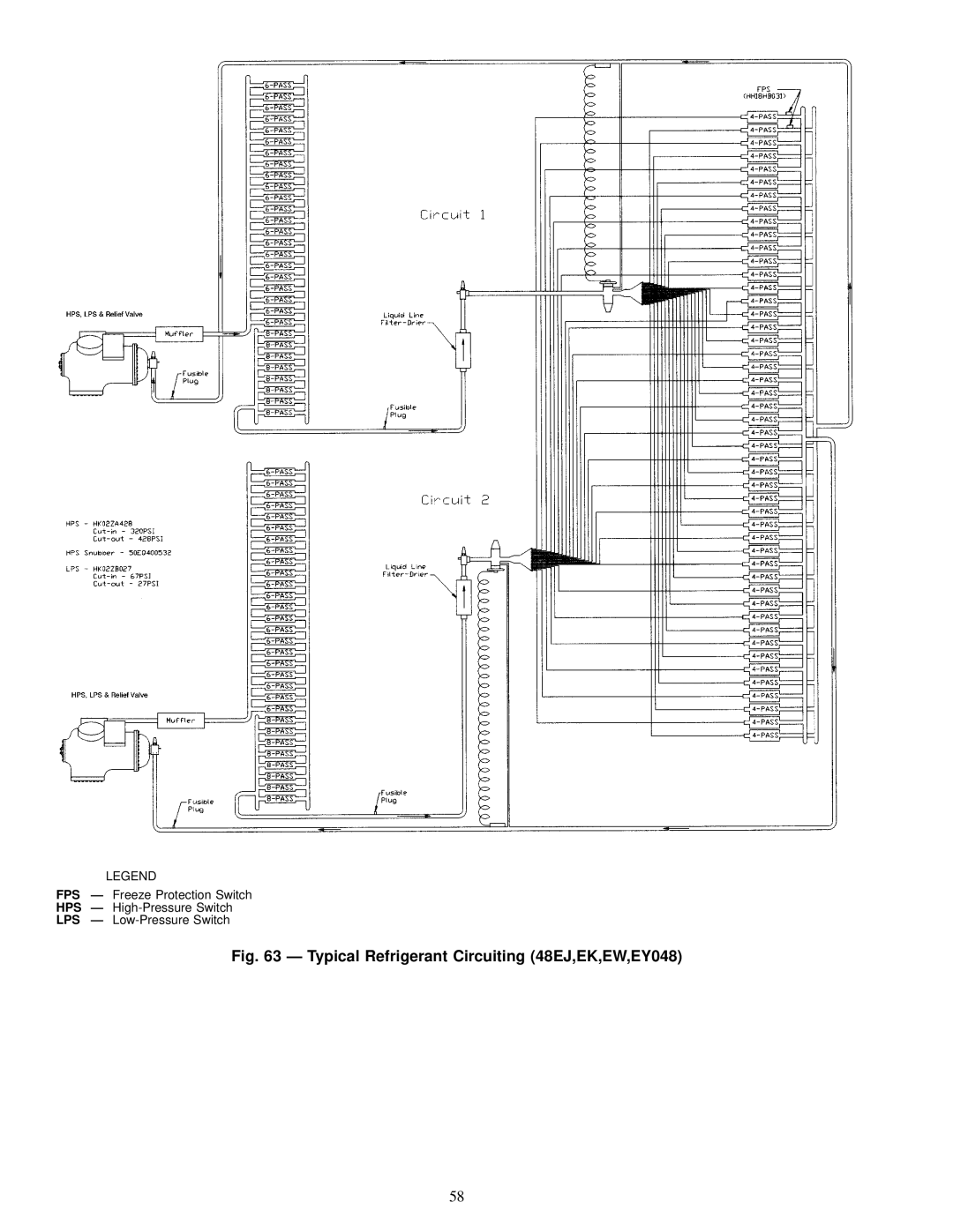 Carrier EY024-048 installation instructions Typical Refrigerant Circuiting 48EJ,EK,EW,EY048 