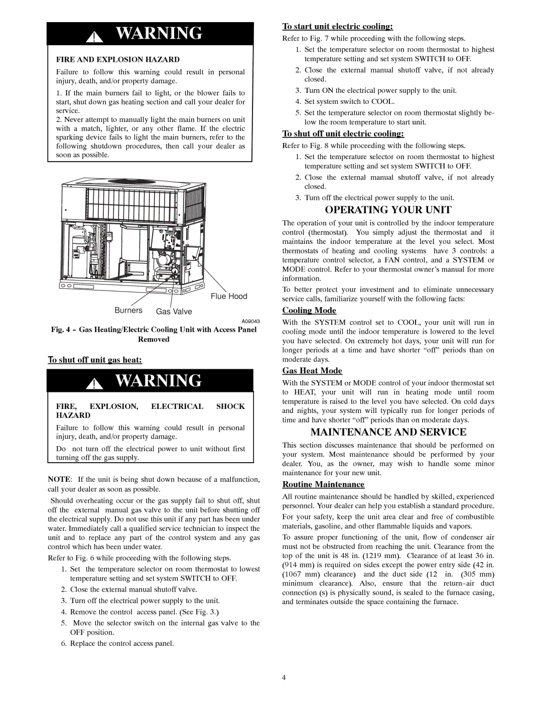 Carrier 48ES---A, 48VL-A manual Operating Your Unit, Maintenance and Service 