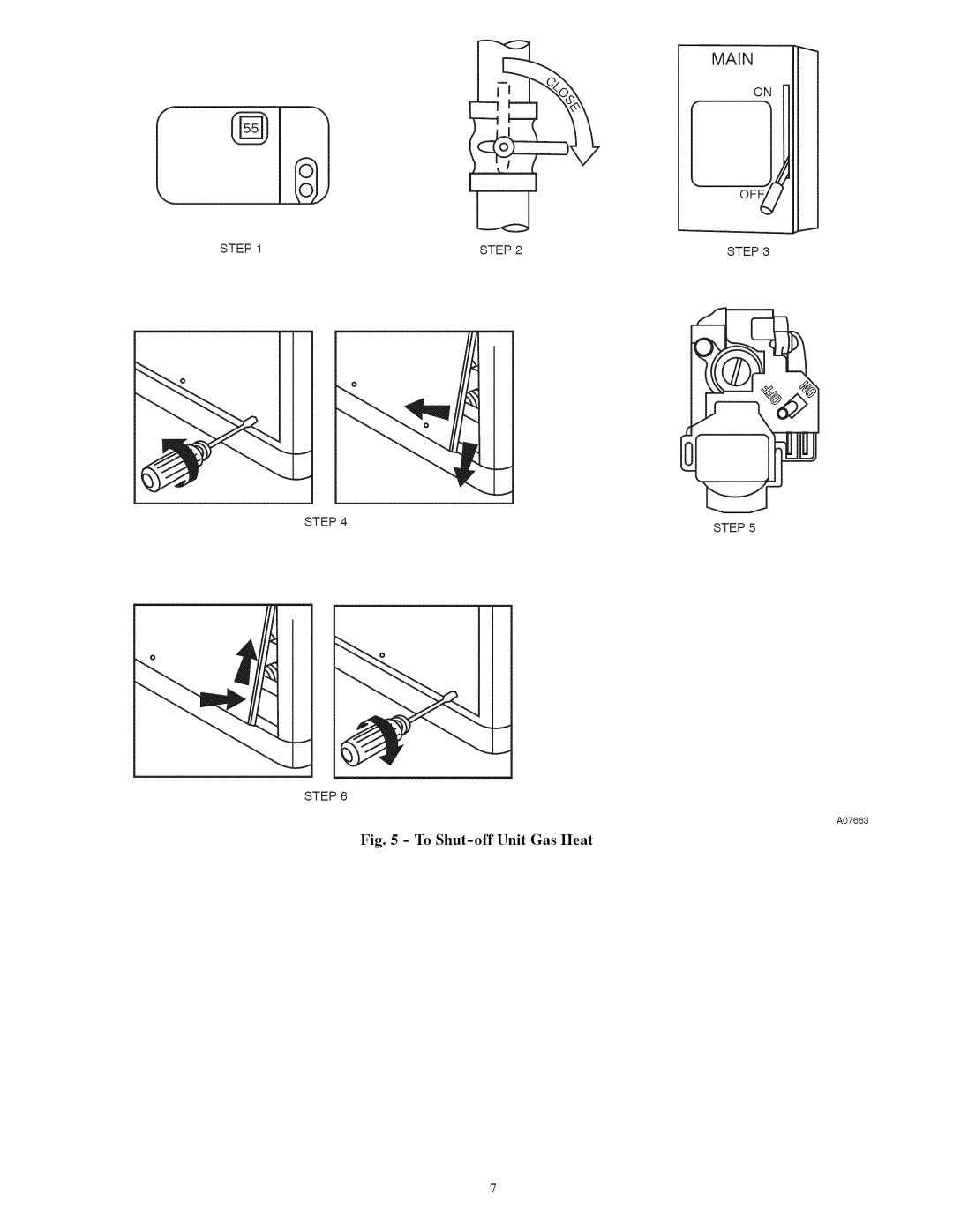 Carrier 48ES manual To Shut-offUnit Gas Heat, L Off, Step, A07663 
