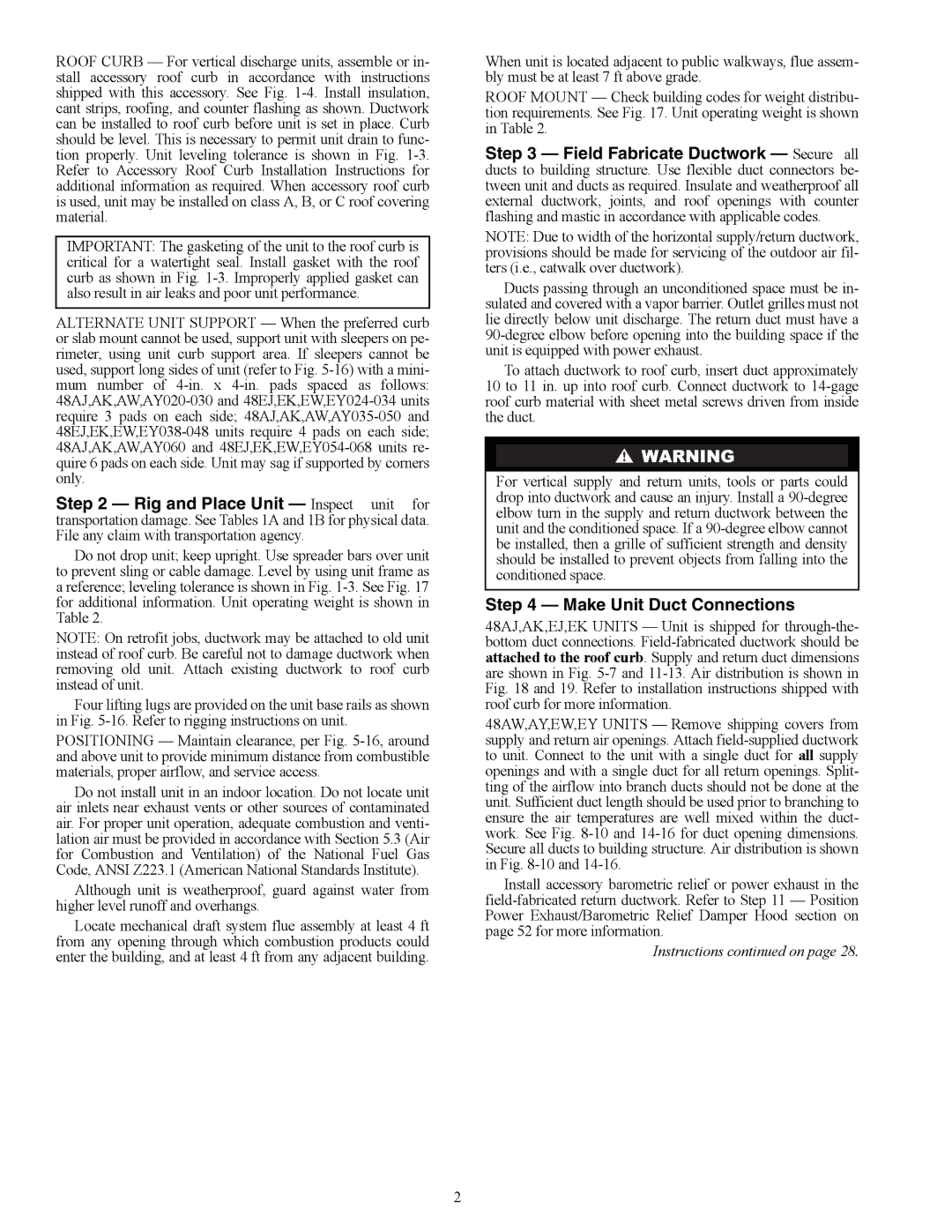 Carrier 48AW, 48EW, 48EY024-068, 48AY020-060, 48EK, 48AK, 48AJ, 48EJ specifications Make Unit Duct Connections, Instructions on 