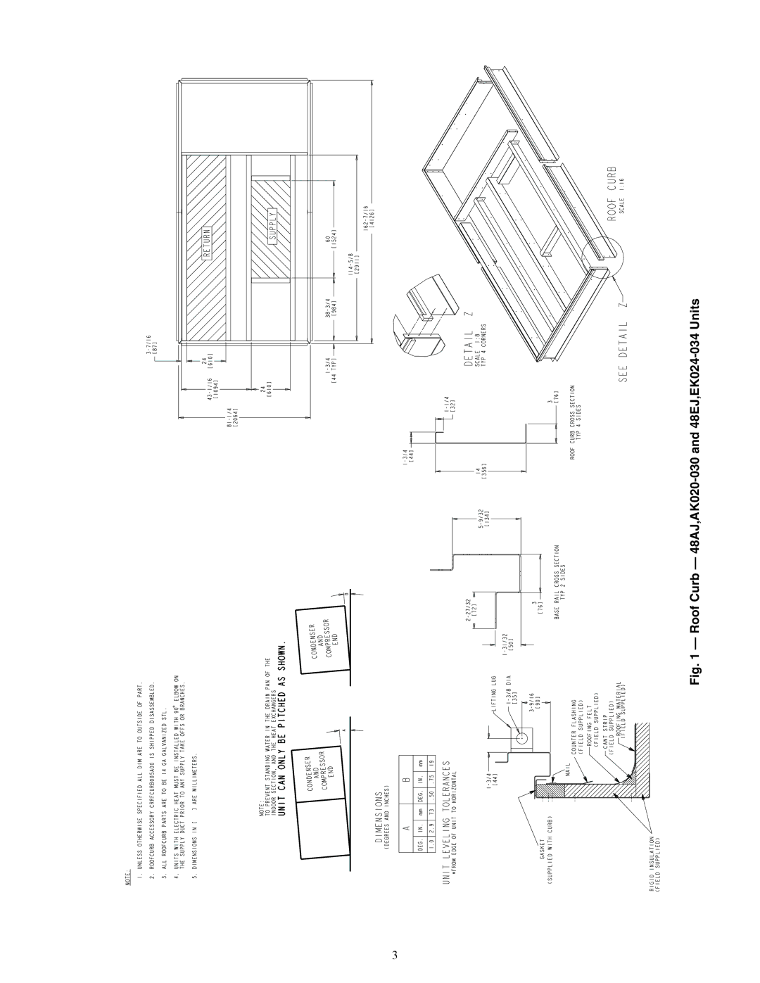 Carrier 48AY020-060, 48EW, 48EY024-068, 48AW, 48EK, 48AK specifications Roof Curb 48AJ,AK020-030 and 48EJ,EK024-034 Units 