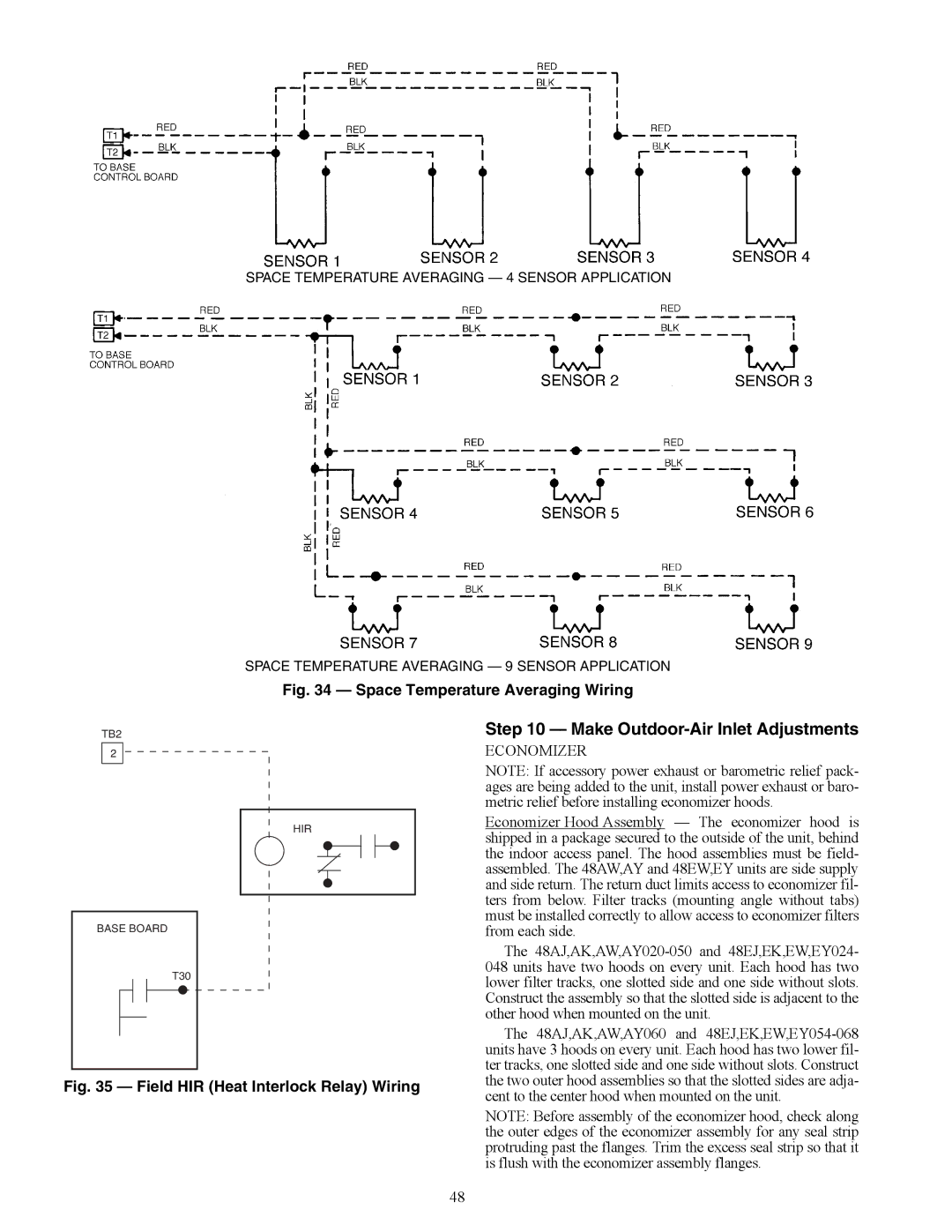 Carrier 48EW, 48EY024-068, 48AW, 48AY020-060, 48EK Make Outdoor-Air Inlet Adjustments, Space Temperature Averaging Wiring 