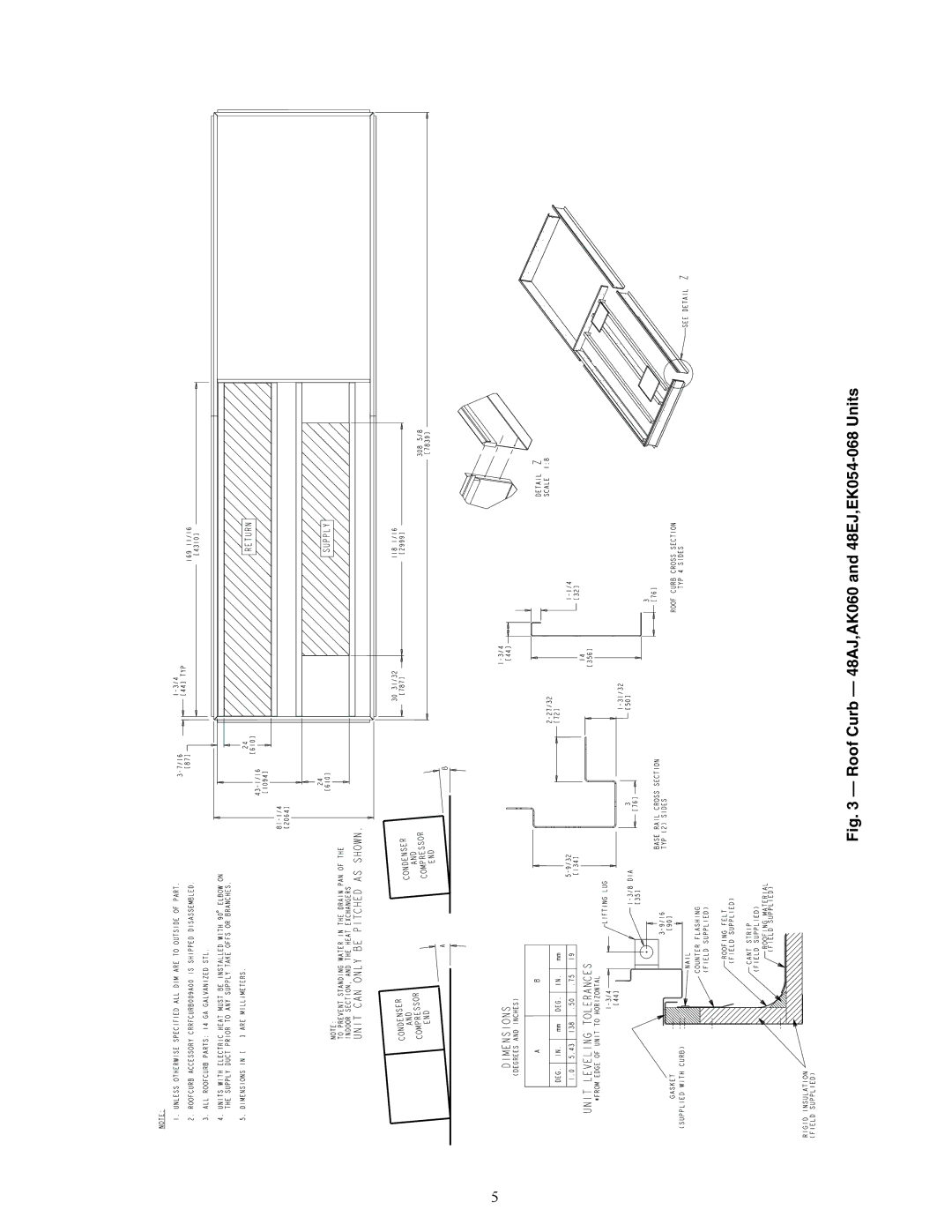 Carrier 48AK, 48EW, 48EY024-068, 48AW, 48AY020-060, 48EK specifications Roof Curb 48AJ,AK060 and 48EJ,EK054-068 Units 