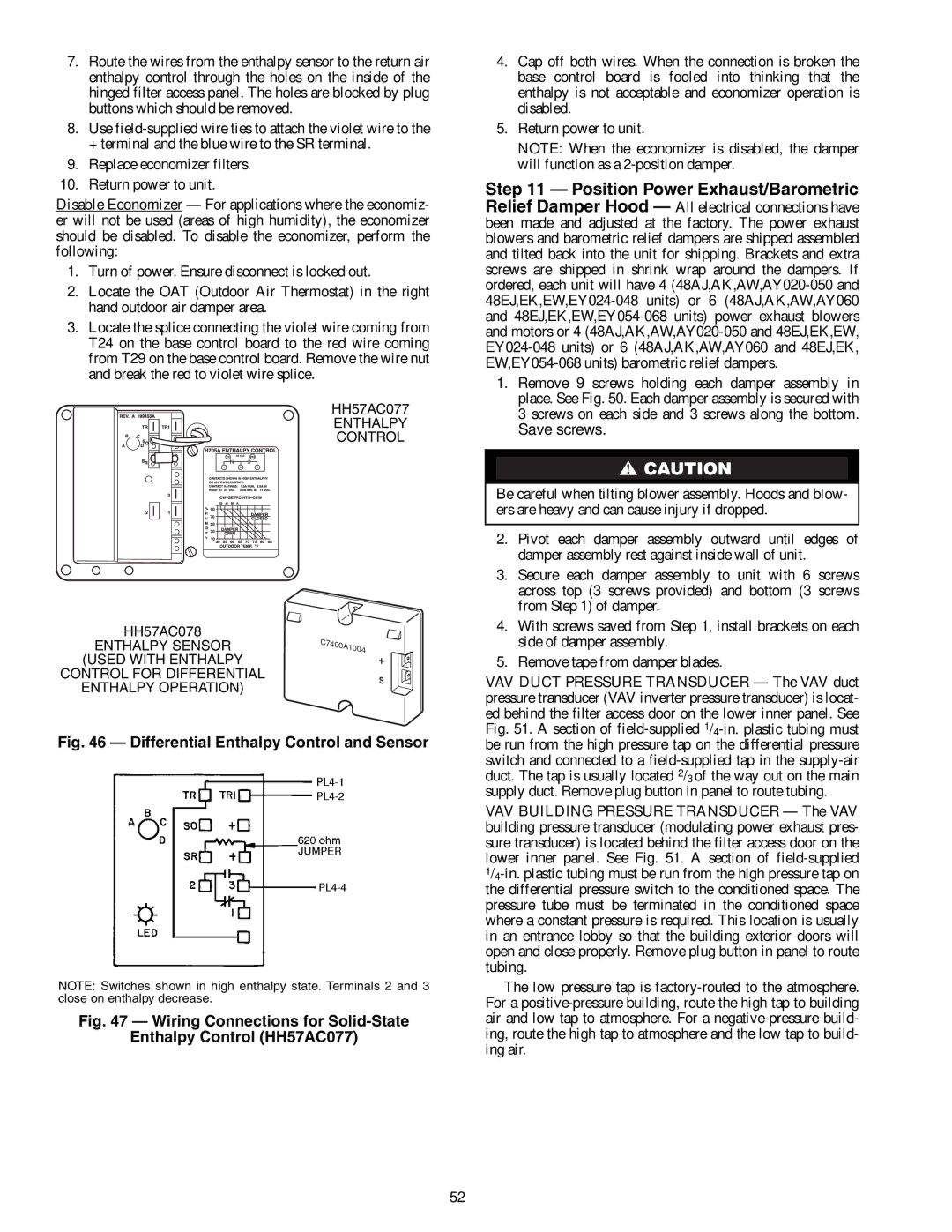 Carrier 48EK, 48EW, 48EY024-068, 48AW, 48AY020-060, 48AK, 48AJ, 48EJ specifications Differential Enthalpy Control and Sensor 