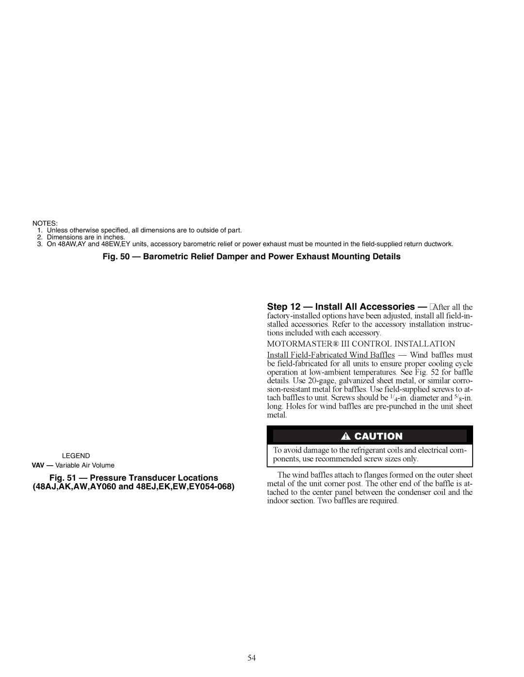 Carrier 48AJ, 48EW, 48EY024-068, 48AW, 48AY020-060, 48EK, 48AK, 48EJ Barometric Relief Damper and Power Exhaust Mounting Details 