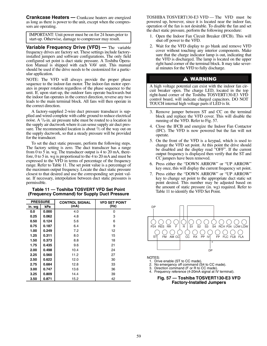 Carrier 48AY020-060, 48EW, 48EY024-068, 48AW, 48EK, 48AK, 48AJ, 48EJ specifications Pressure Control Signal VFD SET Point, In. wg 