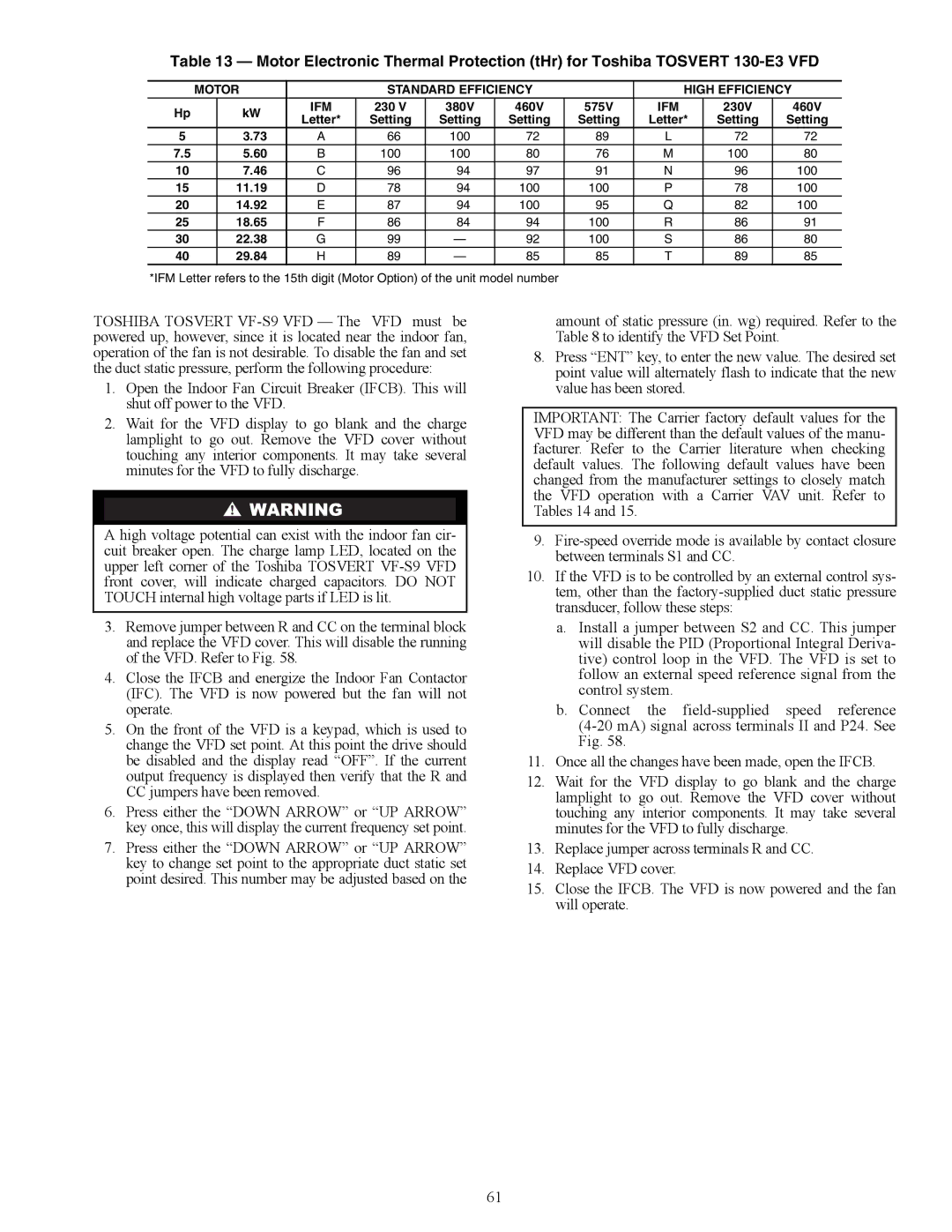 Carrier 48AK, 48EW, 48EY024-068, 48AW, 48AY020-060, 48EK, 48AJ, 48EJ specifications Motor Standard Efficiency High Efficiency 