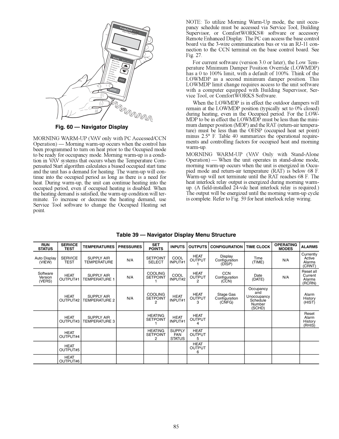 Carrier 48AK, 48EW, 48EY024-068, 48AW, 48AY020-060, 48EK, 48AJ, 48EJ specifications Navigator Display Menu Structure 