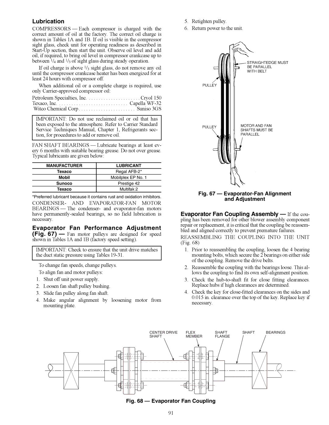 Carrier 48AY020-060, 48EW, 48EY024-068, 48AW, 48EK, 48AK, 48AJ, 48EJ specifications Lubrication, Manufacturer Lubricant 