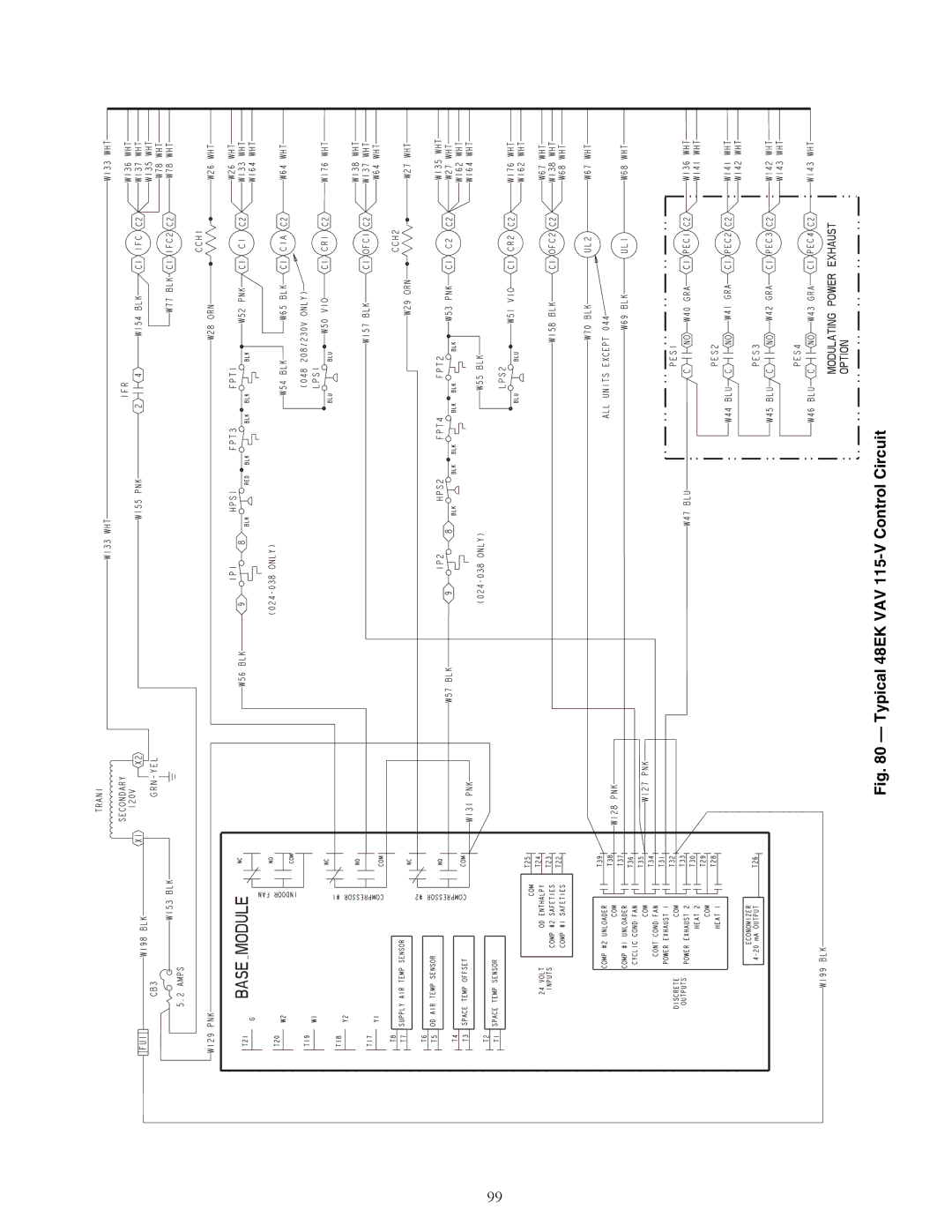 Carrier 48AY020-060, 48EW, 48EY024-068, 48AW, 48AK, 48AJ, 48EJ specifications Typical 48EK VAV 115-V Control Circuit 