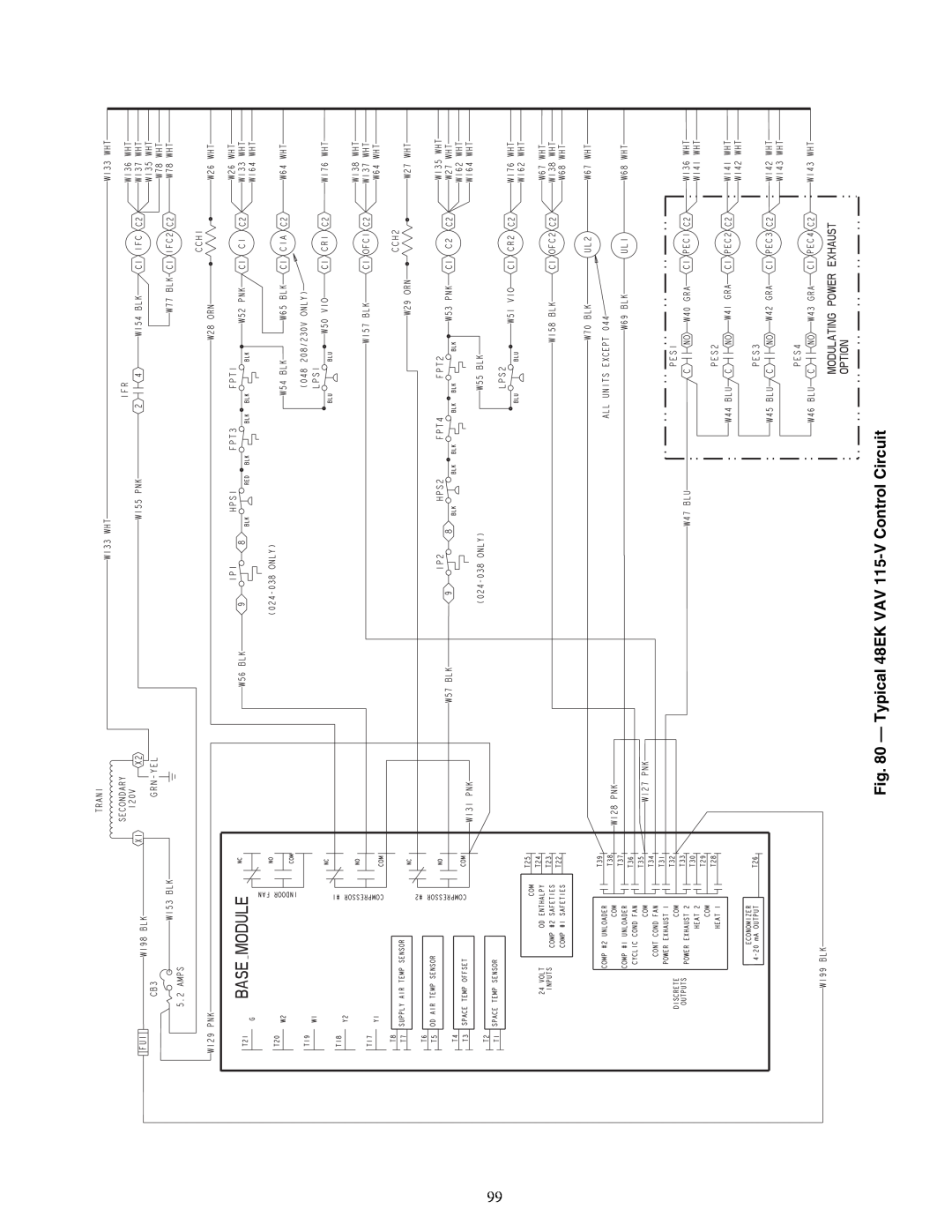 Carrier 48AY020-060, 48EW, 48EY024-068, 48AW, 48AK, 48AJ, 48EJ specifications Typical 48EK VAV 115-VControl Circuit 