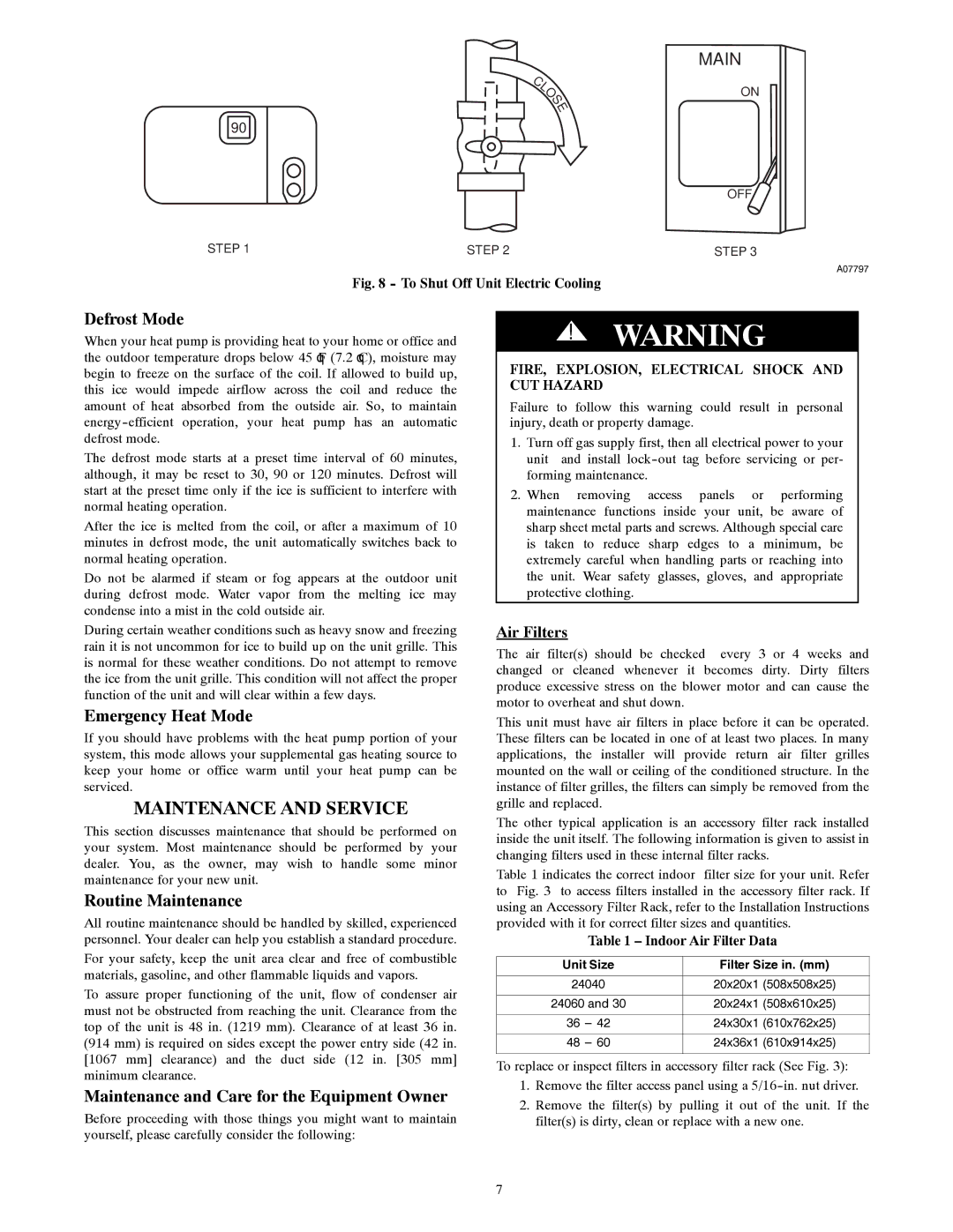 Carrier 48VT-A, 48EZ-A manual Maintenance and Service, Defrost Mode, Emergency Heat Mode, Routine Maintenance 