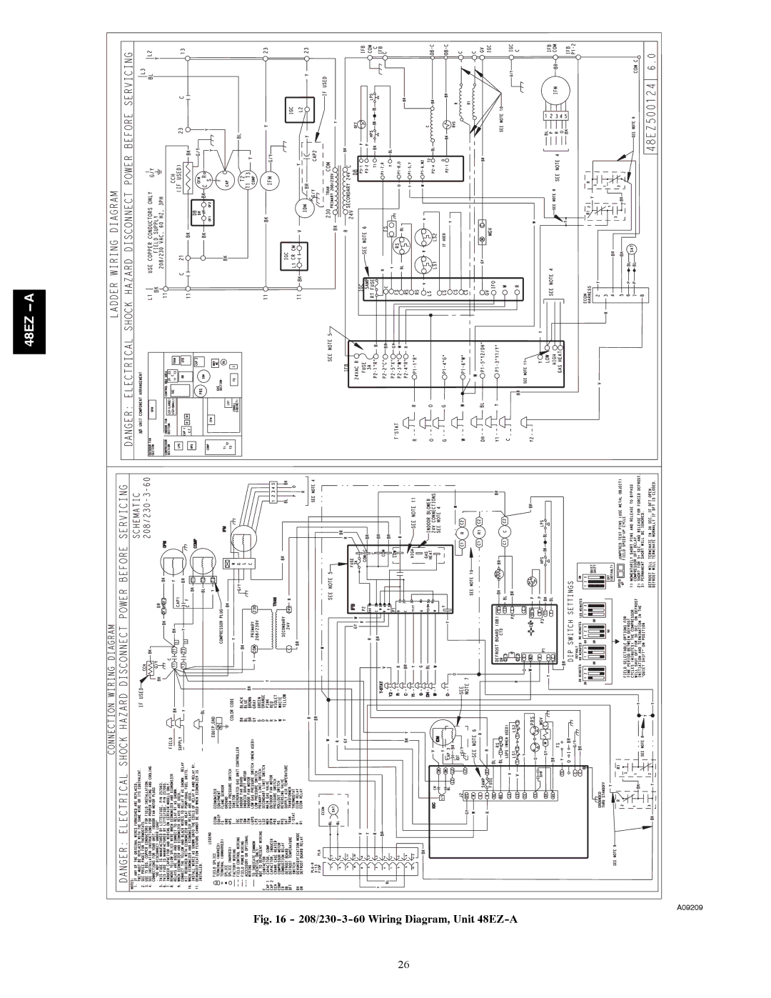 Carrier installation instructions 208/230-3-60 Wiring Diagram, Unit 48EZ-A 