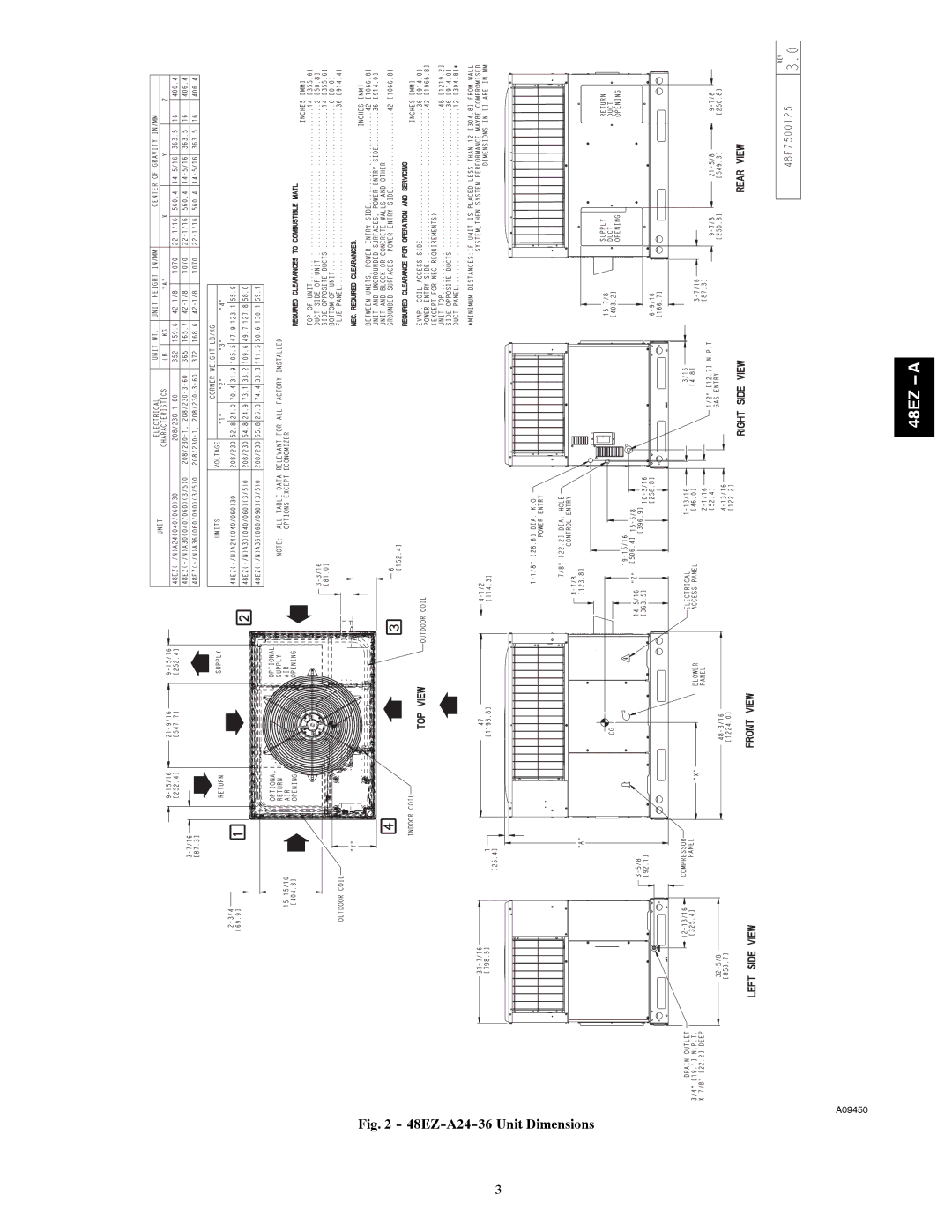 Carrier installation instructions 48EZ-A24-36 Unit Dimensions 