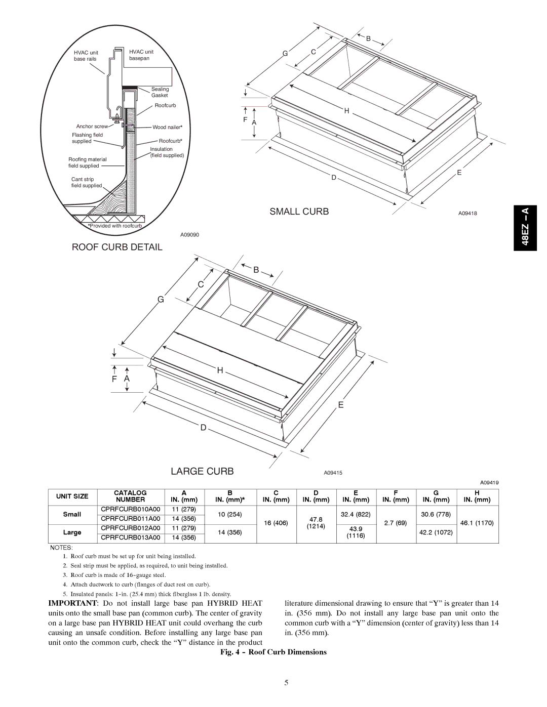 Carrier 48EZ-A installation instructions Small Curb 