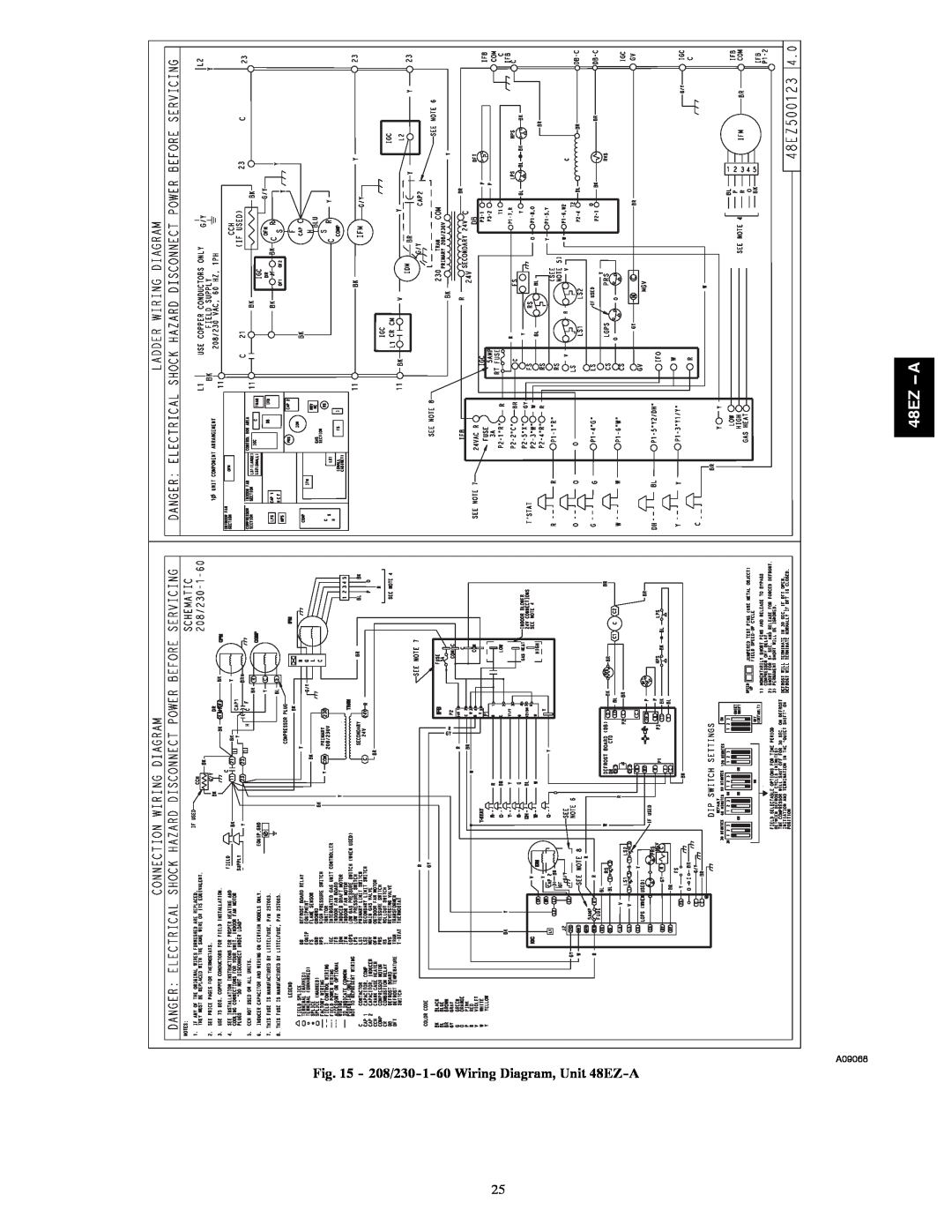 Carrier installation instructions 48EZ A, 208/230-1-60Wiring Diagram, Unit 48EZ-A 