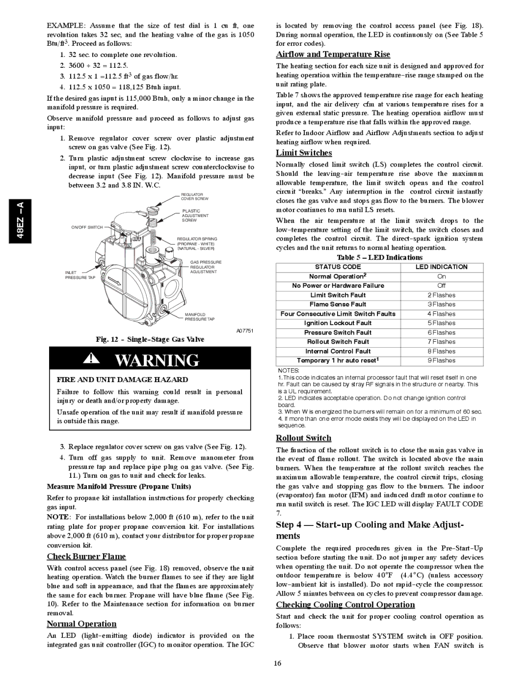 Carrier 48EZ(N)-A installation instructions Start-up Cooling and Make Adjust- ments 