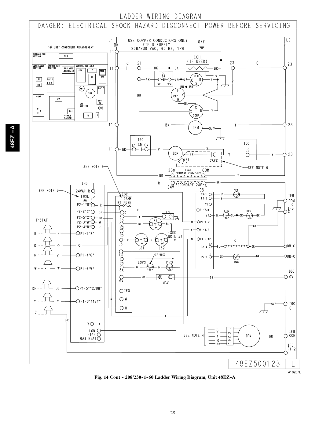 Carrier 48EZ(N)-A installation instructions 208/230-1-60 Ladder Wiring Diagram, Unit 48EZ-A 