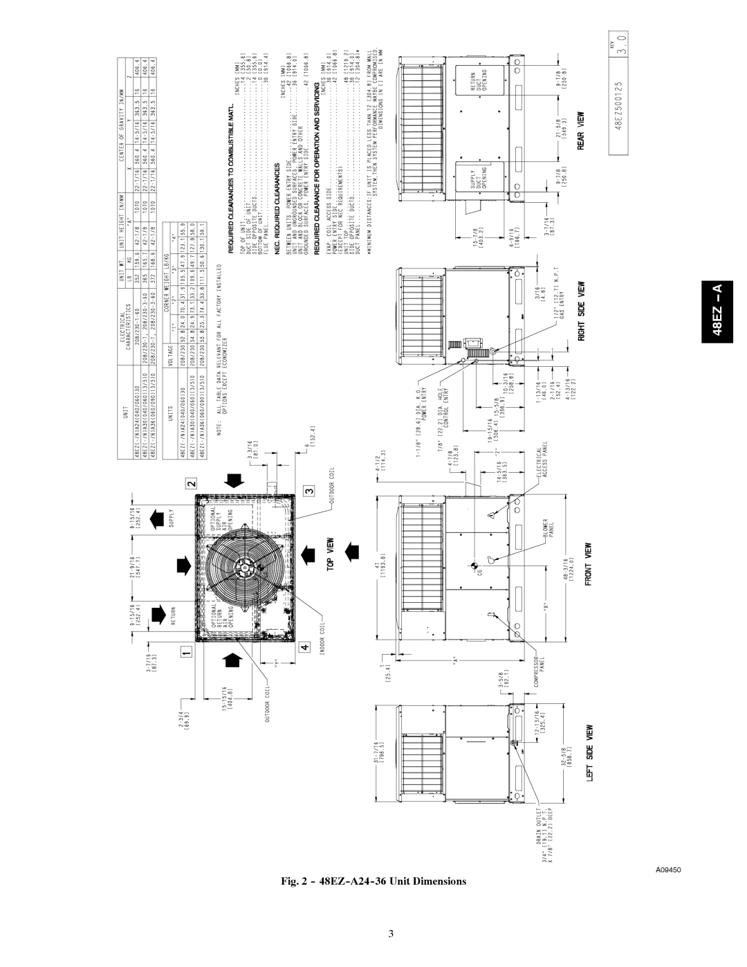 Carrier 48EZ(N)-A installation instructions 48EZ-A24-36 Unit Dimensions 