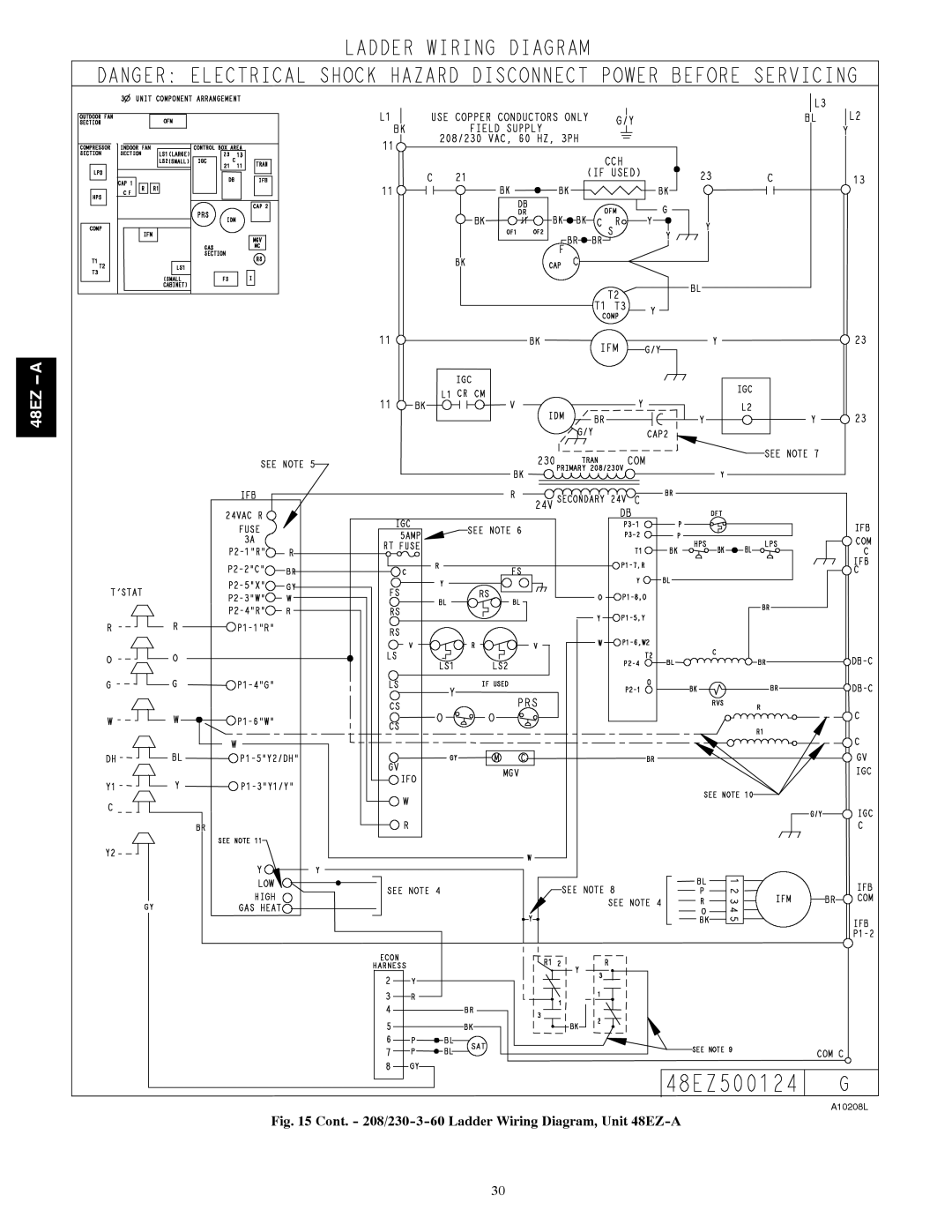 Carrier 48EZ(N)-A installation instructions Cont. 208/230-3-60 Ladder Wiring Diagram, Unit 48EZ-A 