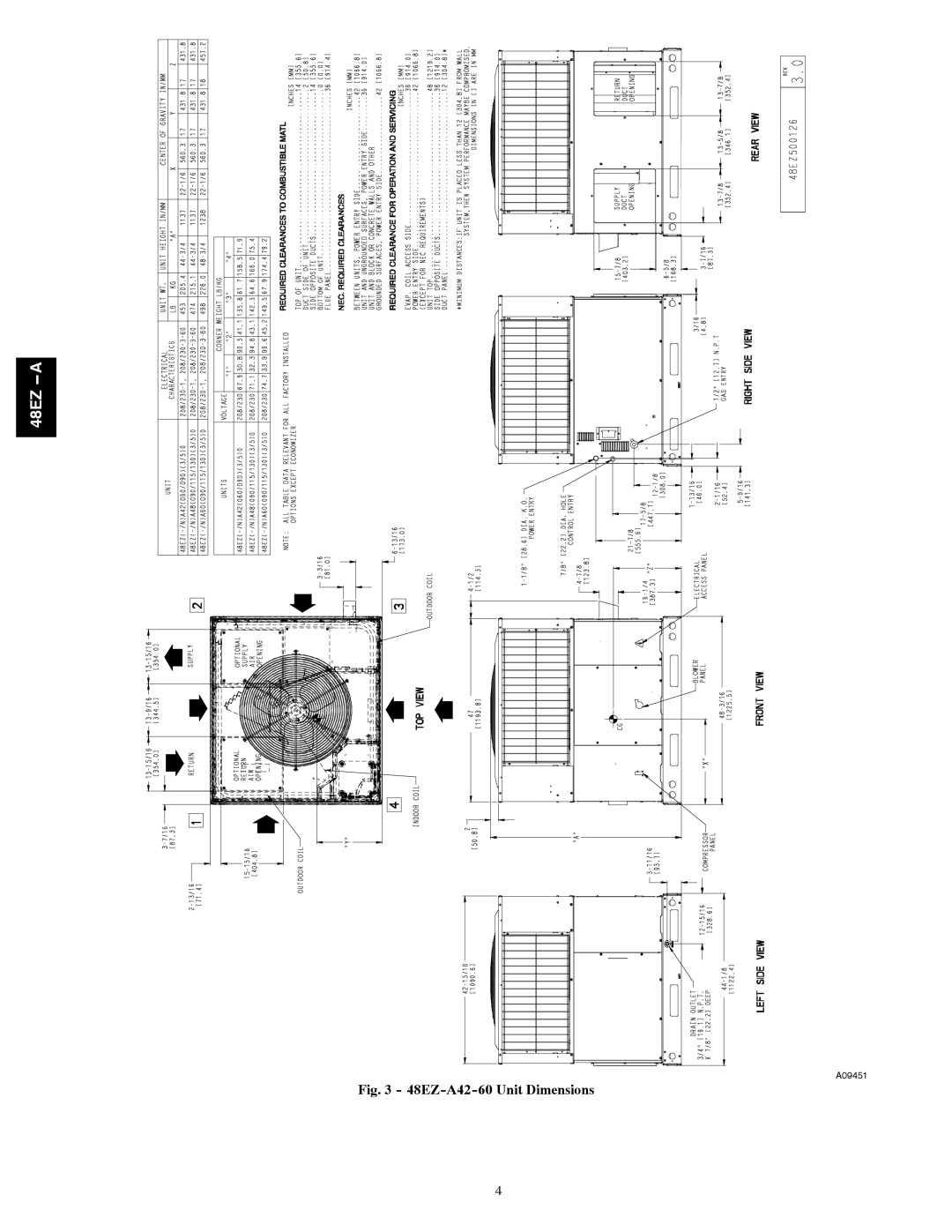 Carrier 48EZ(N)-A installation instructions 48EZ-A42-60 Unit Dimensions 